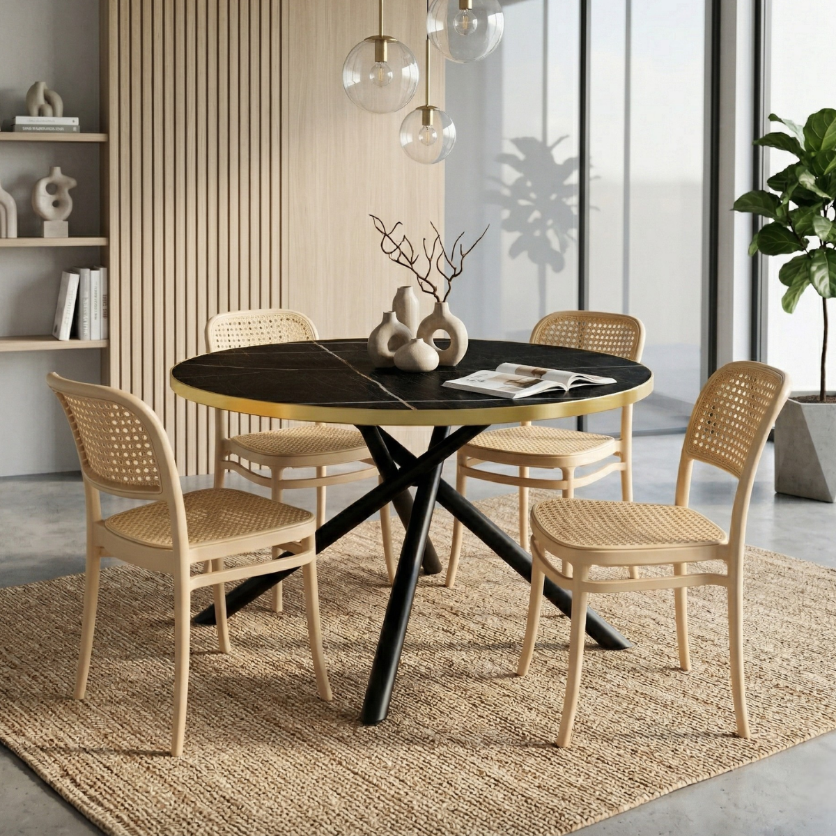 10 conjunto mesa de jantar redonda solaris preta 120cm com 4 cadeiras roma