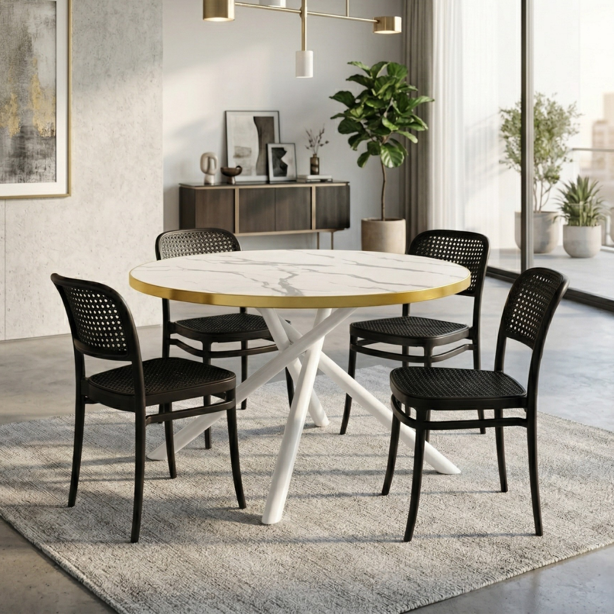 02 conjunto mesa de jantar redonda solaris branca 120cm com 4 cadeiras roma