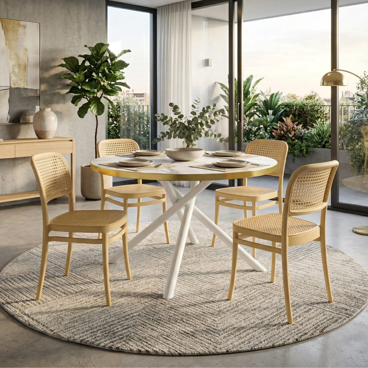 10 conjunto mesa de jantar redonda solaris branca 120cm com 4 cadeiras roma