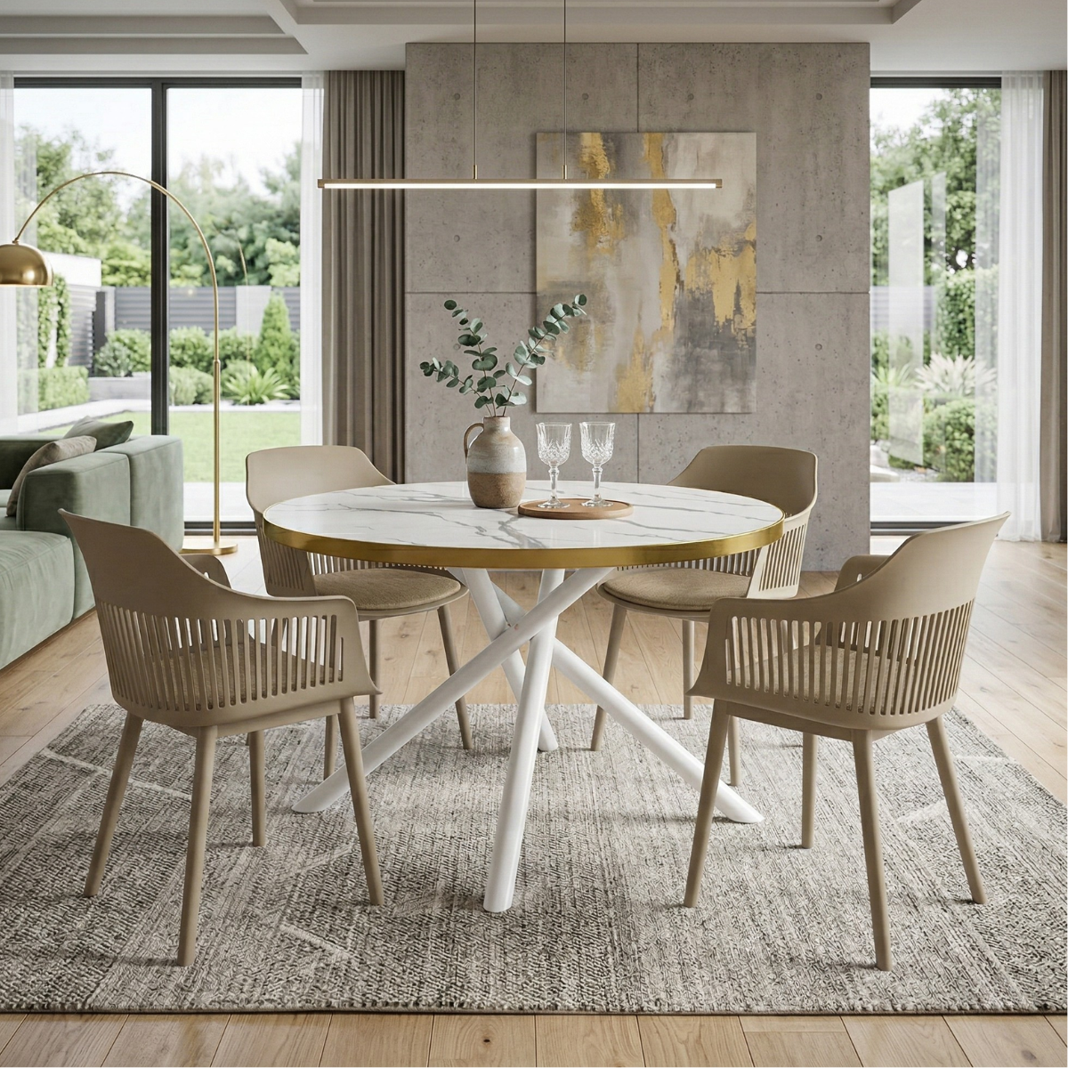 04 conjunto mesa de jantar redonda solaris branca 120cm com 4 cadeiras marcela