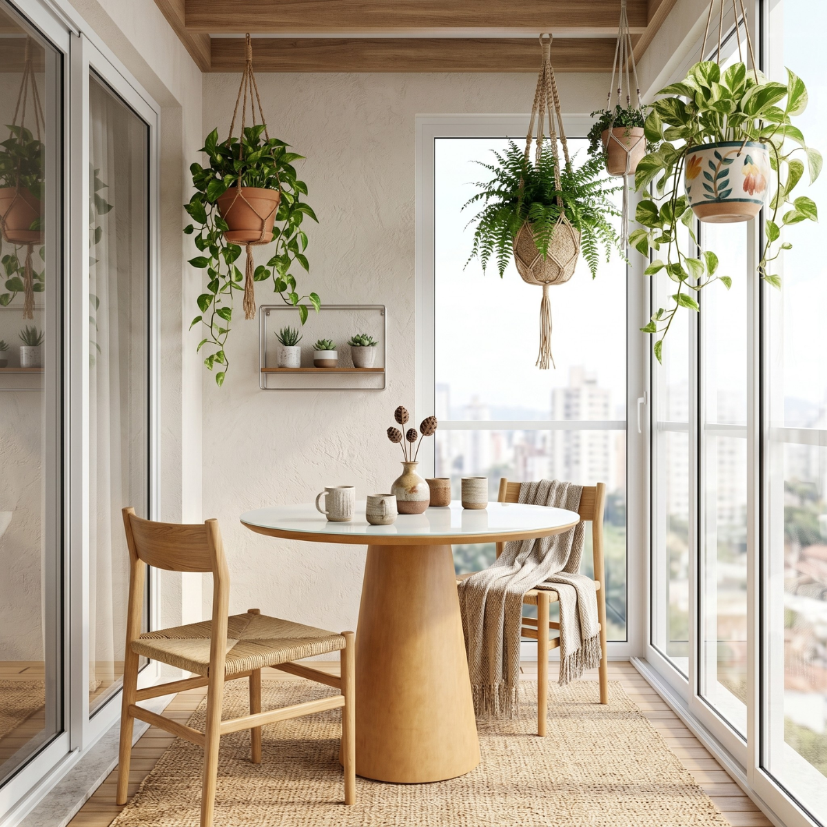 mesa bistro alta em varanda compacta decorada com plantas magazine decor