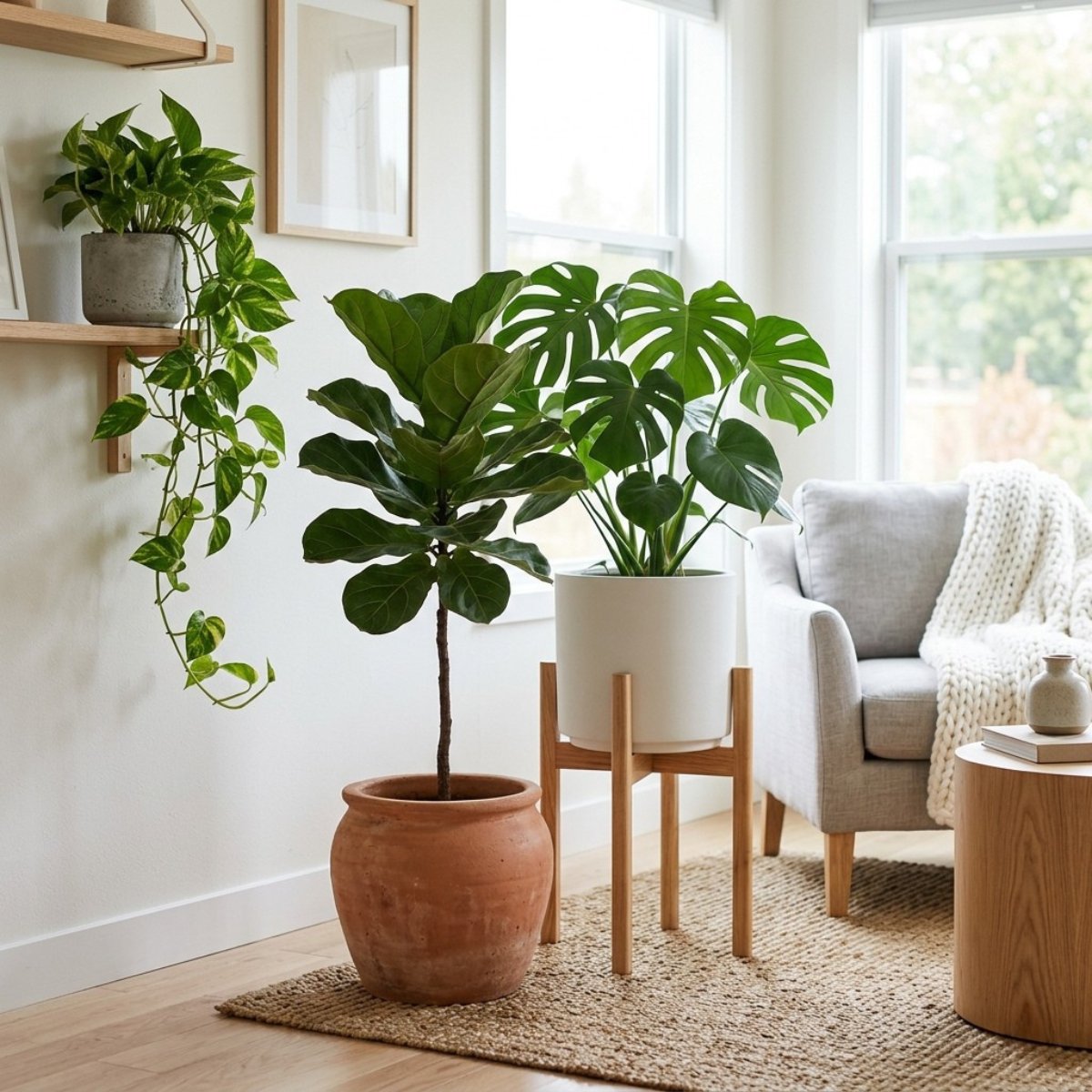 Plantas em vasos cerâmicos no estilo escandinavo