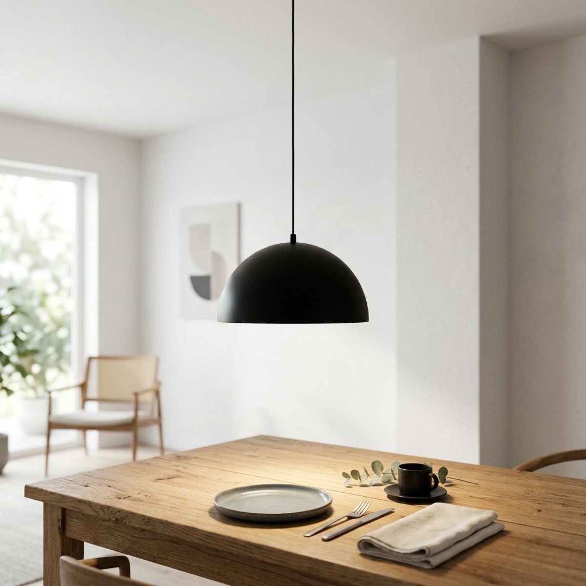 Luminária pendente minimalista em ambiente escandinavo