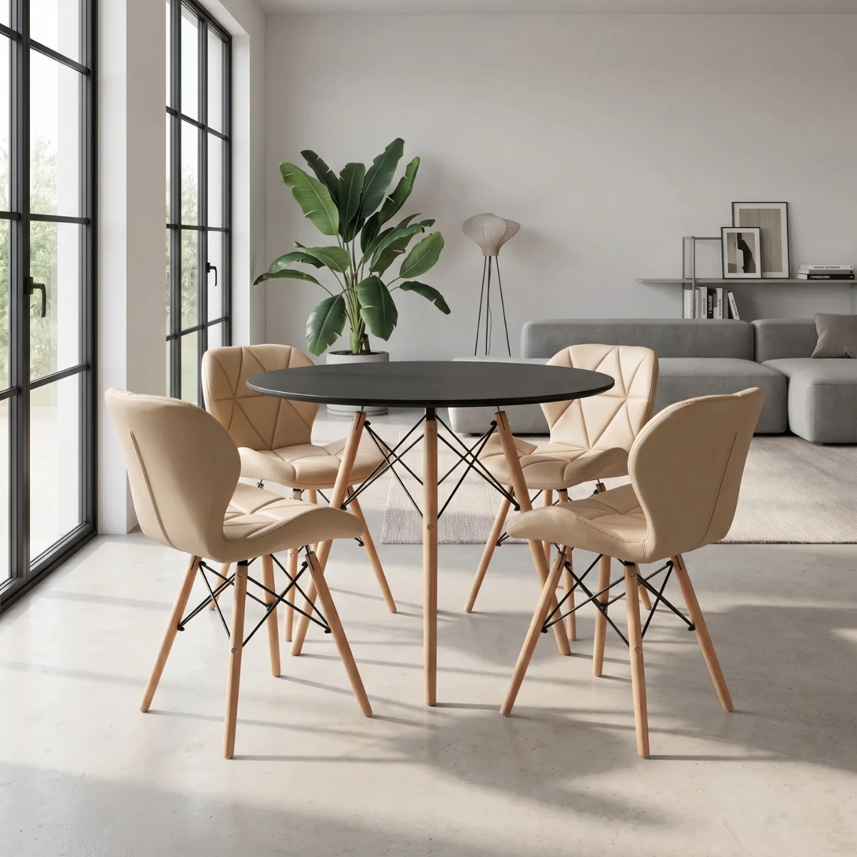 kit mesa jantar eiffel preta com 4 cadeiras slim nude ambiente magazine decor
