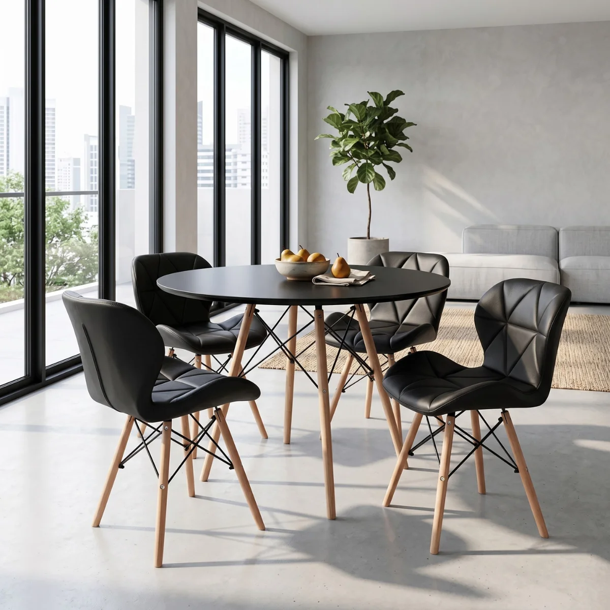 kit mesa jantar eiffel preta com 4 cadeiras slim preto ambiente magazine decor