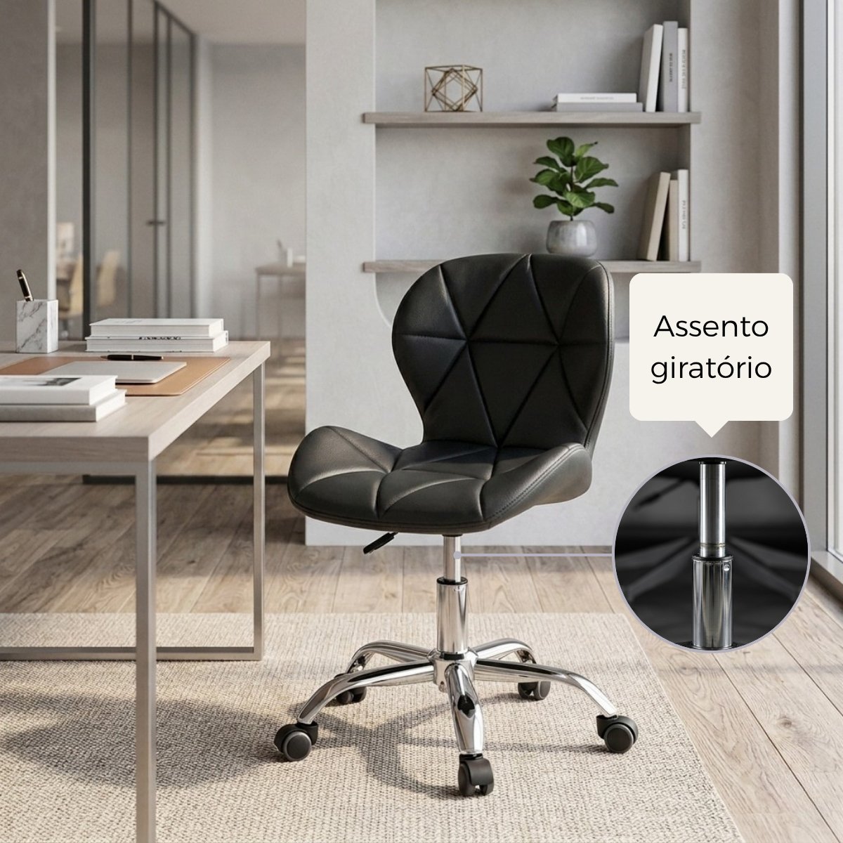 Cadeira Office Eiffel Slim Base Giratória - Preta