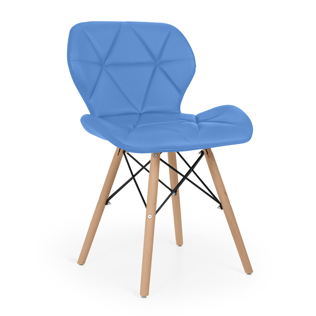 Cadeira Charles Eames Eiffel Slim Wood Estofada - Azul