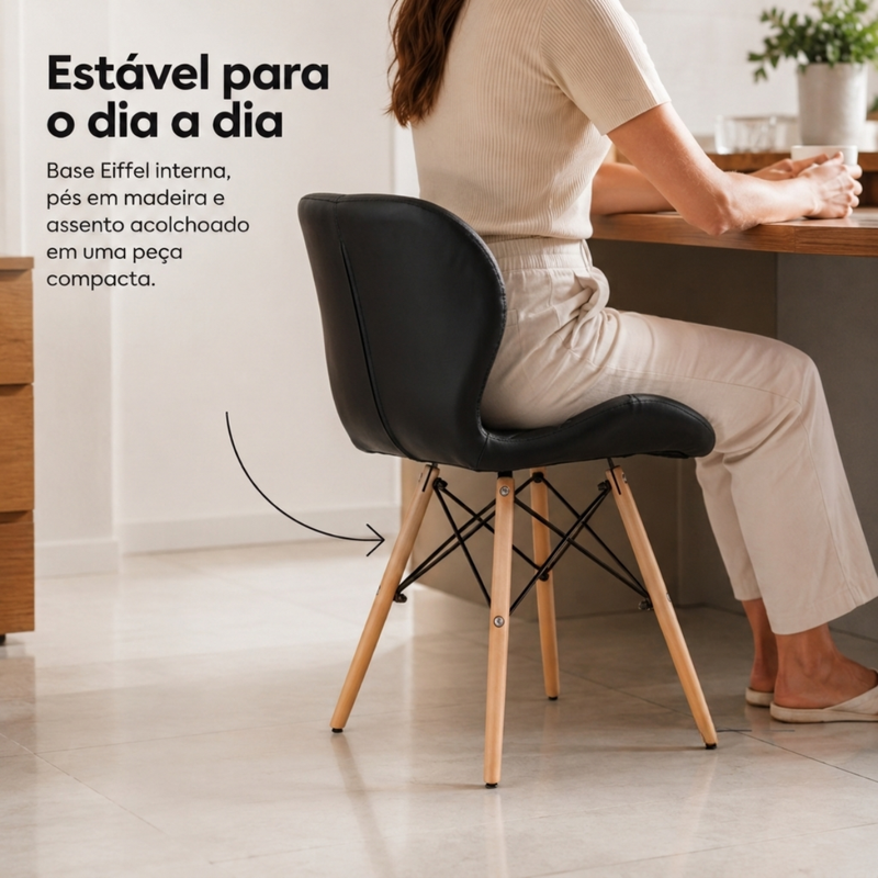 Cadeira Charles Eames Eiffel Slim Wood Estofada - Turquesa