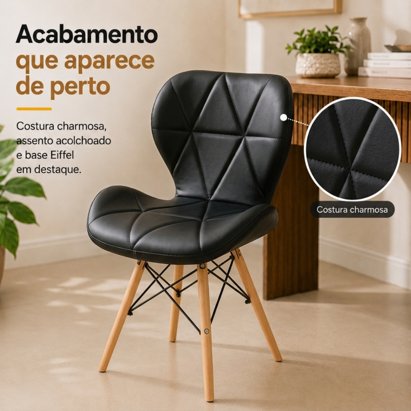 Cadeira Charles Eames Eiffel Slim Wood Estofada - Turquesa
