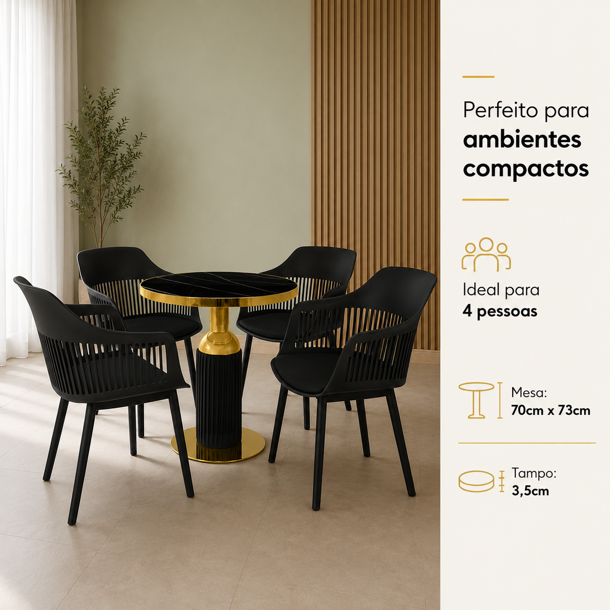 conjunto mesa de jantar redonda imperial 70cm preta com 4 cadeiras estofadas marcela preto magazine decor 1