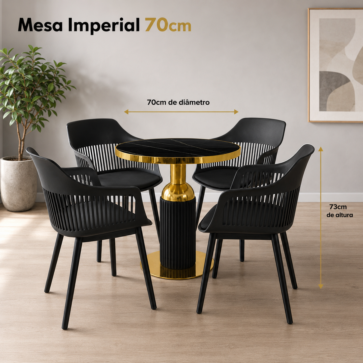 conjunto mesa de jantar redonda imperial 70cm preta com 4 cadeiras estofadas marcela preto magazine decor 3