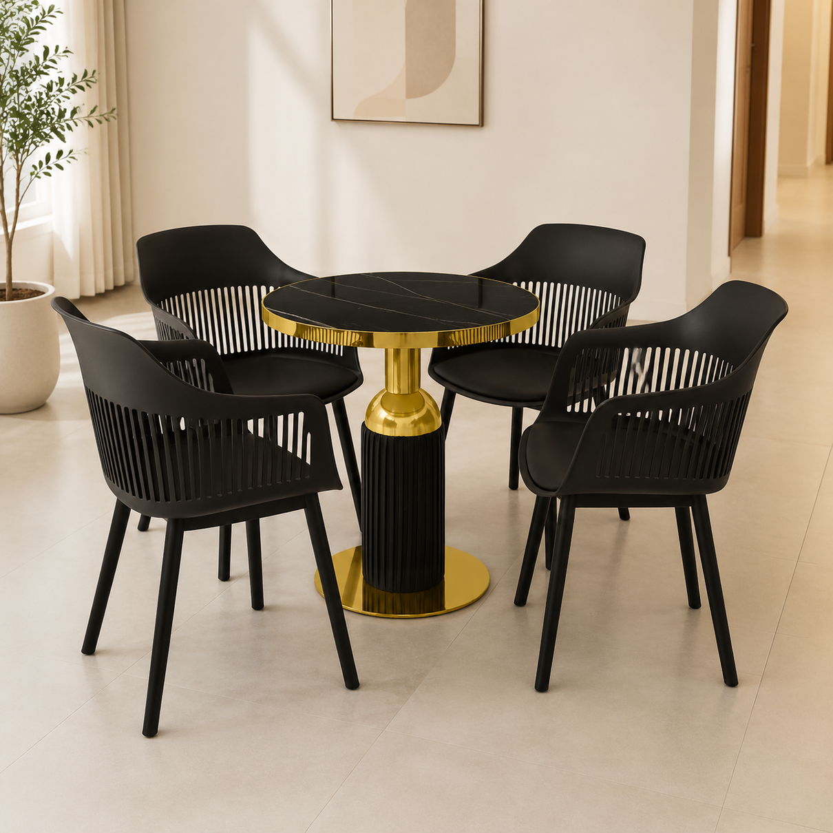 conjunto mesa de jantar redonda imperial 70cm preta com 4 cadeiras estofadas marcela preto magazine decor 4