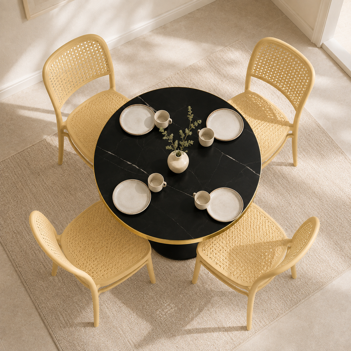 conjunto mesa de jantar redonda majestic 70cm preta com 4 cadeiras roma nude magazine decor 1