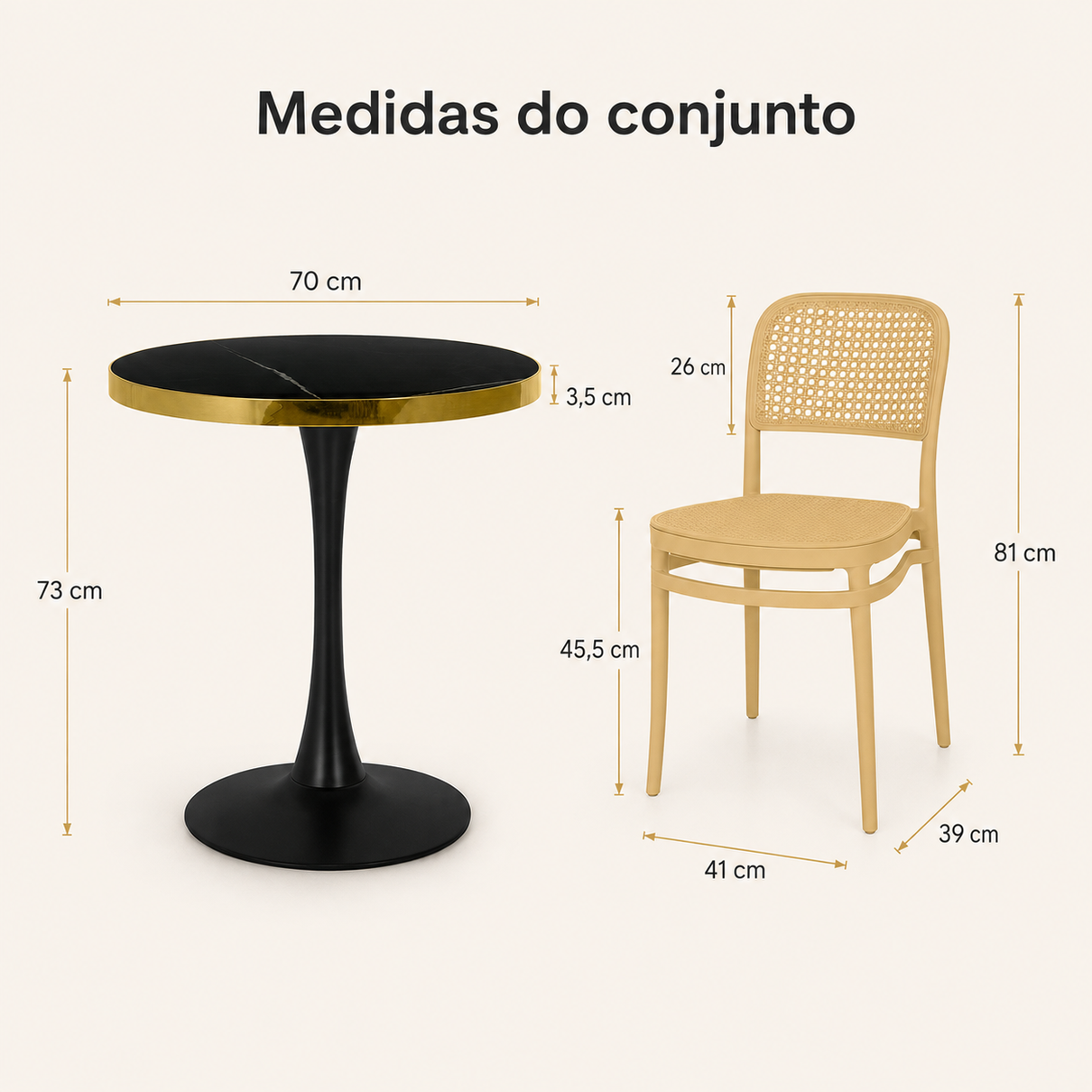 conjunto mesa de jantar redonda majestic 70cm preta com 4 cadeiras roma nude magazine decor 4