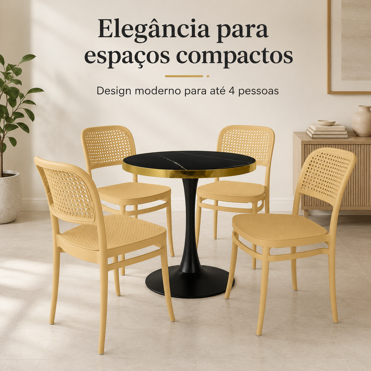 conjunto mesa de jantar redonda majestic 70cm preta com 4 cadeiras roma nude magazine decor 2