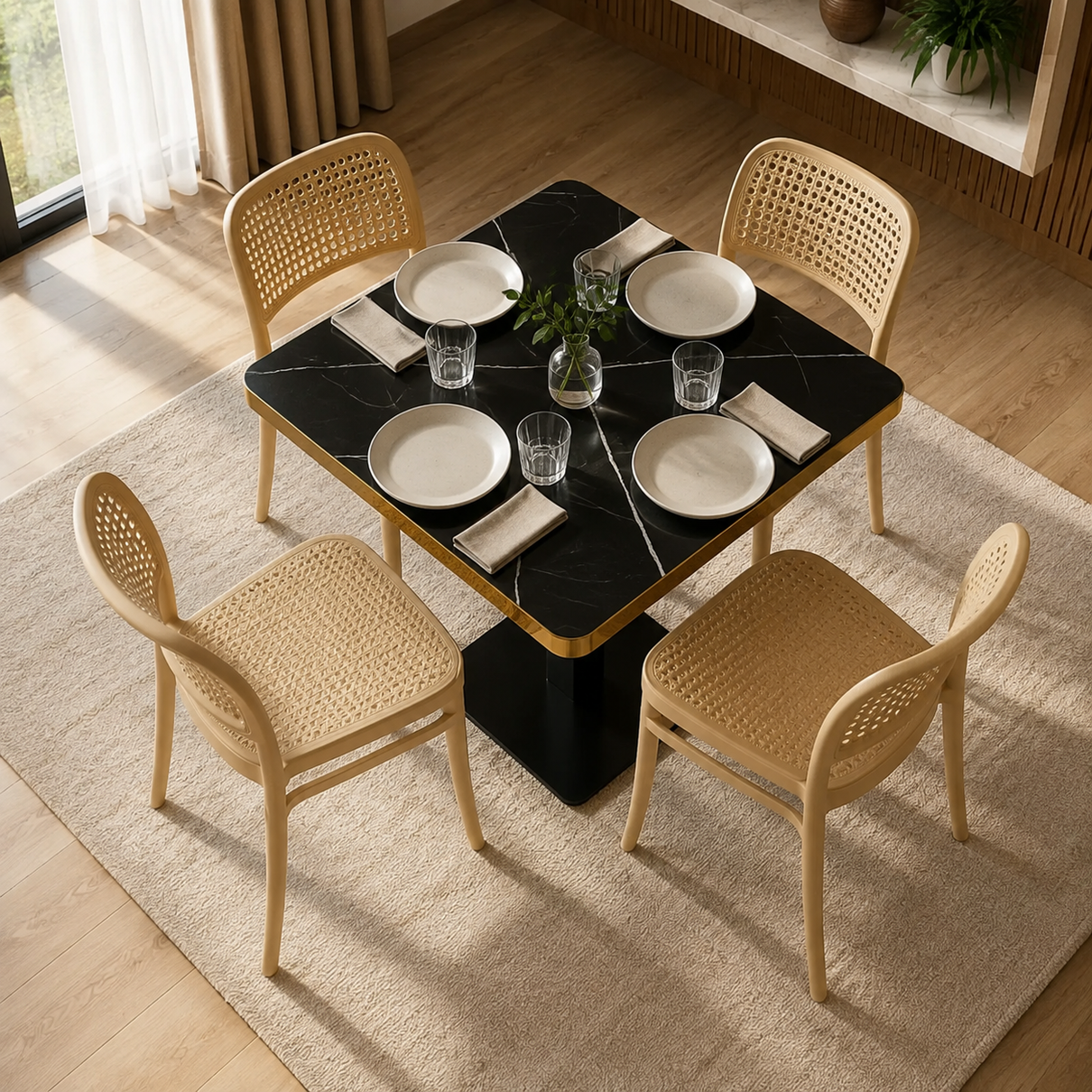 conjunto mesa de jantar quadrada venezia 70x70cm preta com 4 cadeiras roma nude magazine decor 4