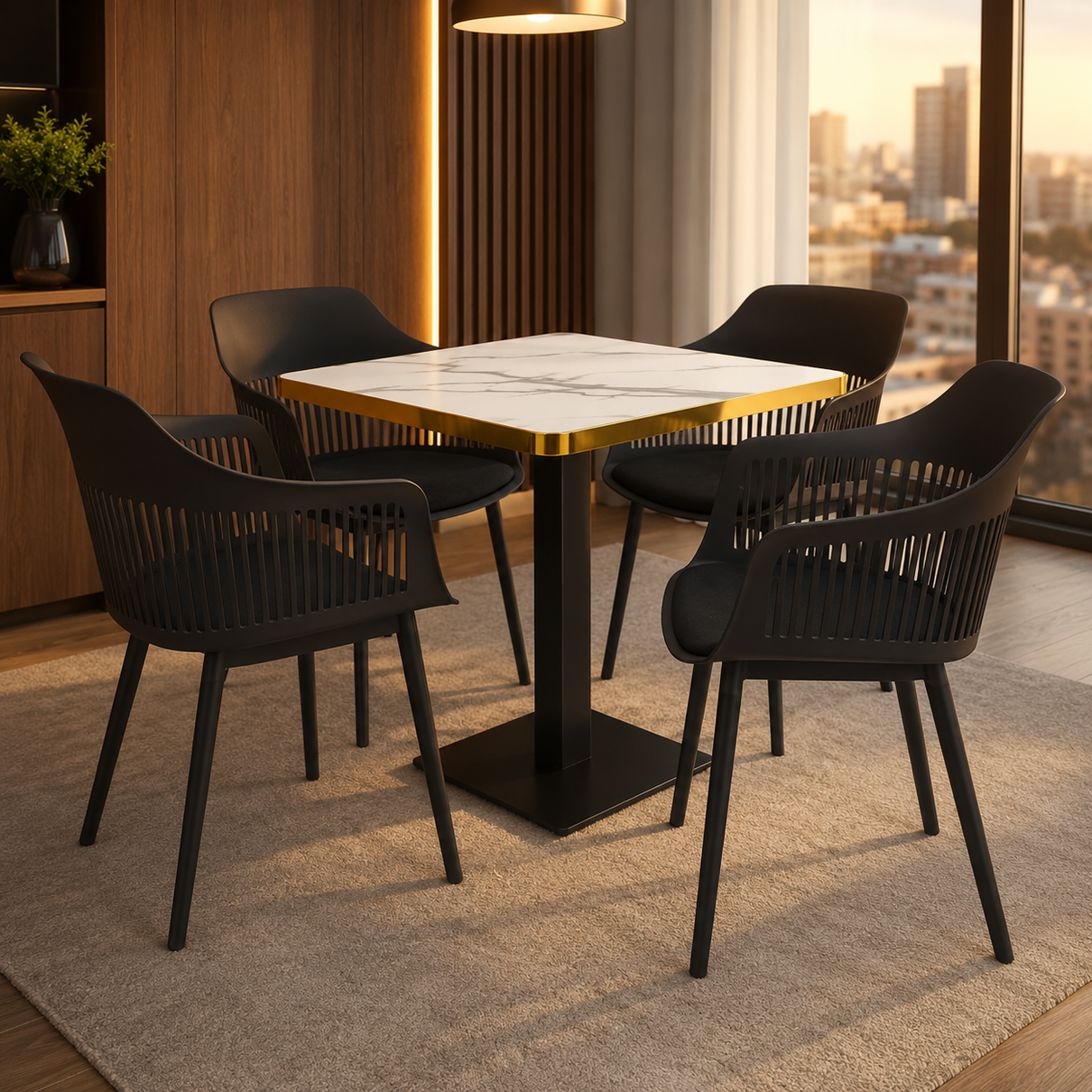 conjunto mesa de jantar quadrada venezia 70x70cm branca com 4 cadeiras estofadas marcela preto magazine decor 3