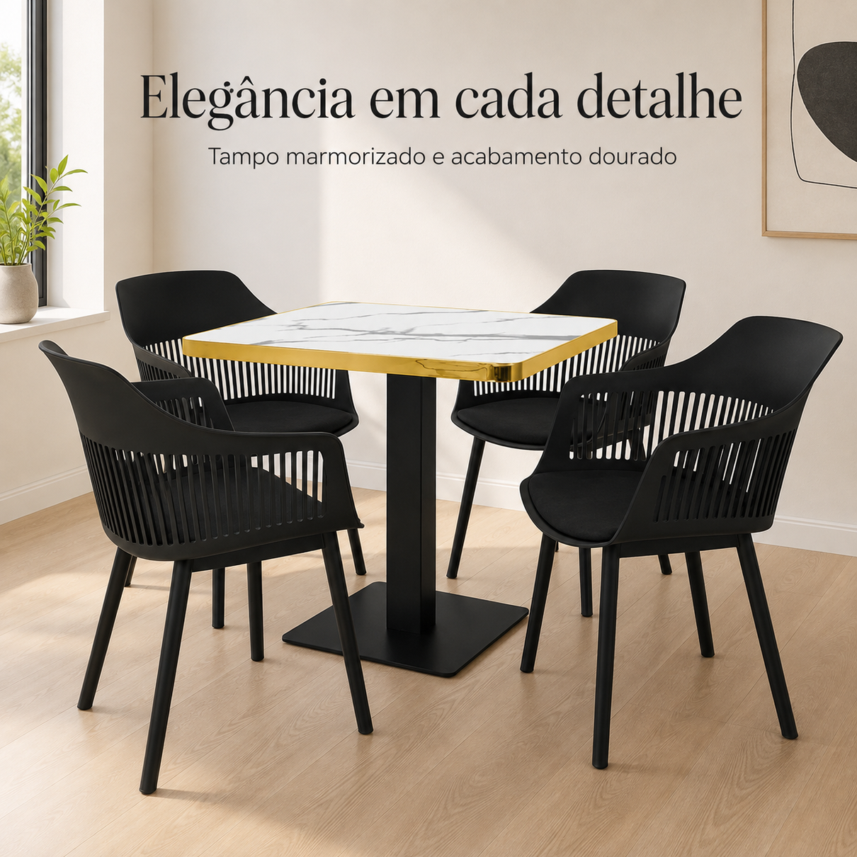 conjunto mesa de jantar quadrada venezia 70x70cm branca com 4 cadeiras estofadas marcela preto magazine decor 4