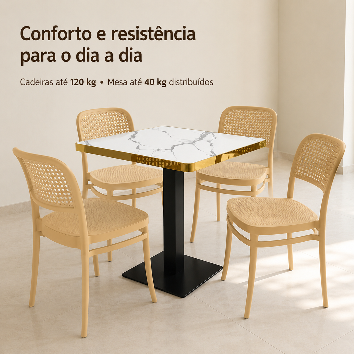 conjunto mesa de jantar quadrada venezia 70x70cm branca com 4 cadeiras roma nude magazine decor 2