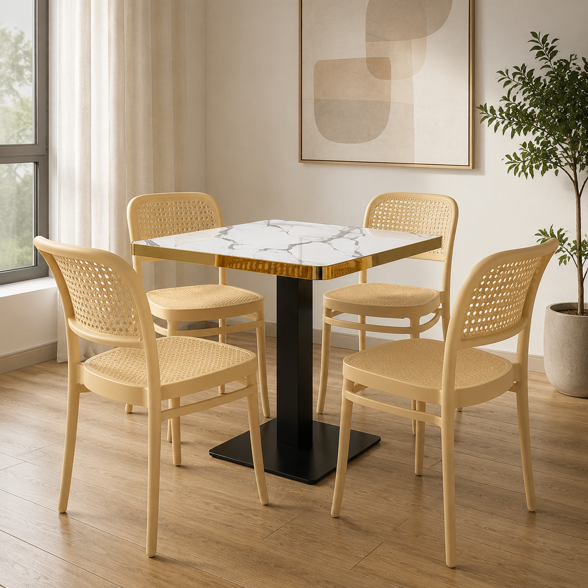 conjunto mesa de jantar quadrada venezia 70x70cm branca com 4 cadeiras roma nude magazine decor 4