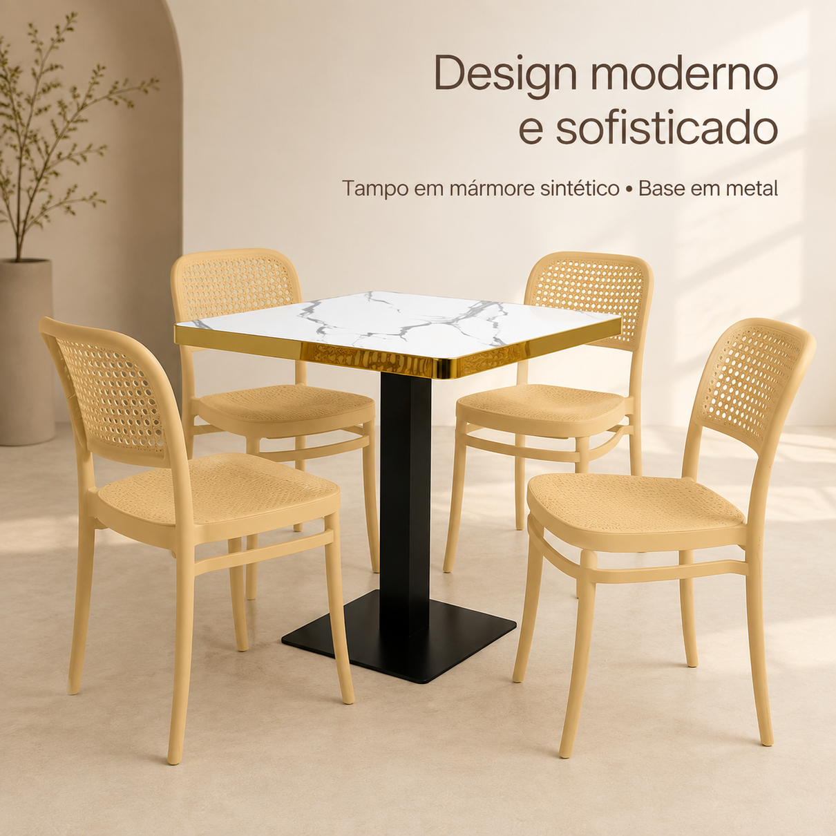 conjunto mesa de jantar quadrada venezia 70x70cm branca com 4 cadeiras roma nude magazine decor 1