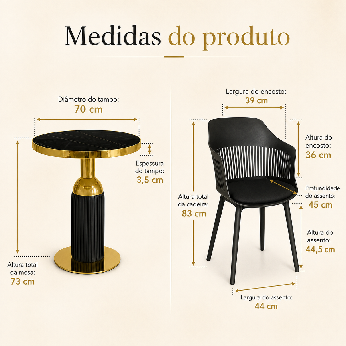 conjunto mesa de jantar redonda imperial 70cm preta com 2 cadeiras estofadas marcela preto magazine decor 2