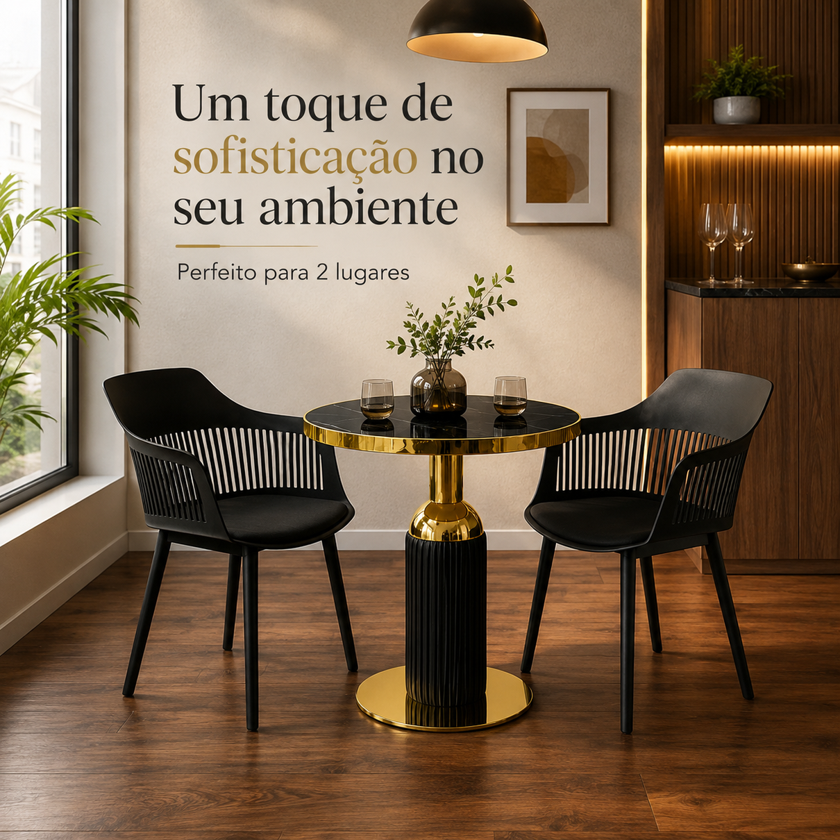 conjunto mesa de jantar redonda imperial 70cm preta com 2 cadeiras estofadas marcela preto magazine decor 3