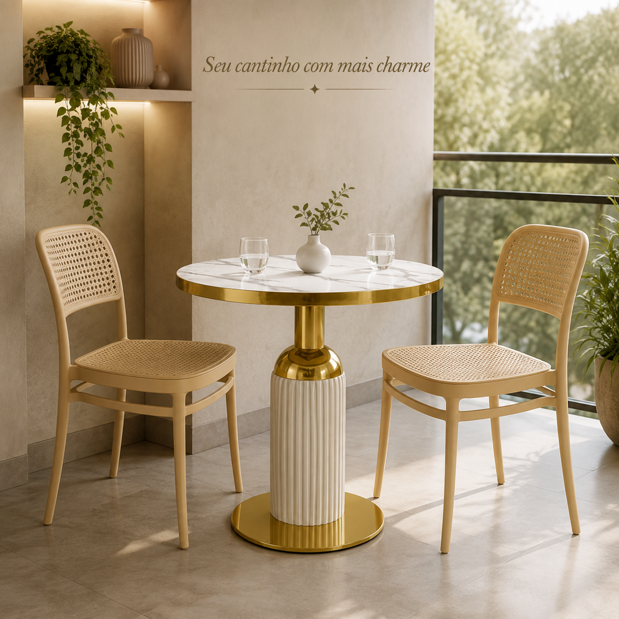 conjunto mesa de jantar redonda imperial 70cm branca com 2 cadeiras roma nude magazine decor 2