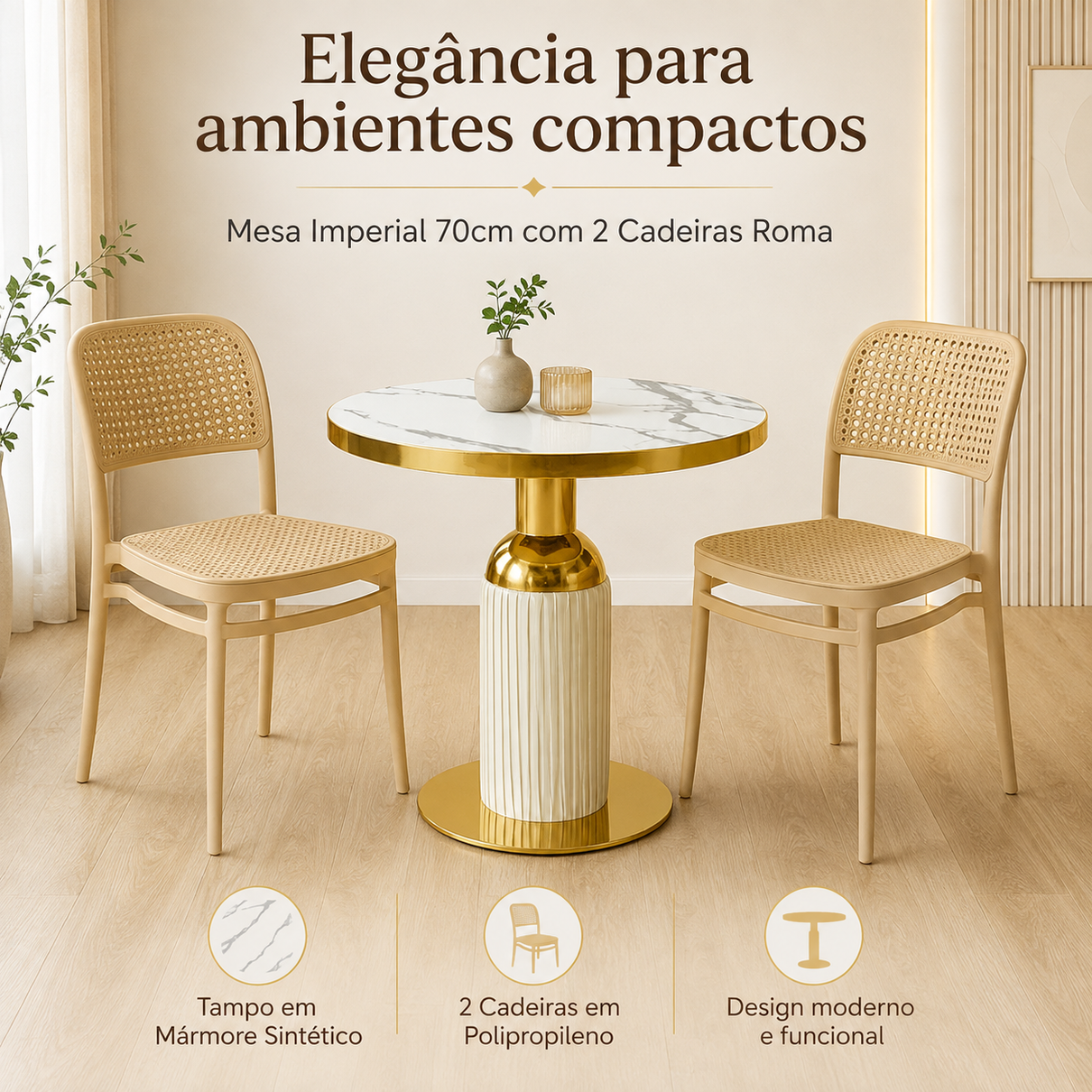 conjunto mesa de jantar redonda imperial 70cm branca com 2 cadeiras roma nude magazine decor 3