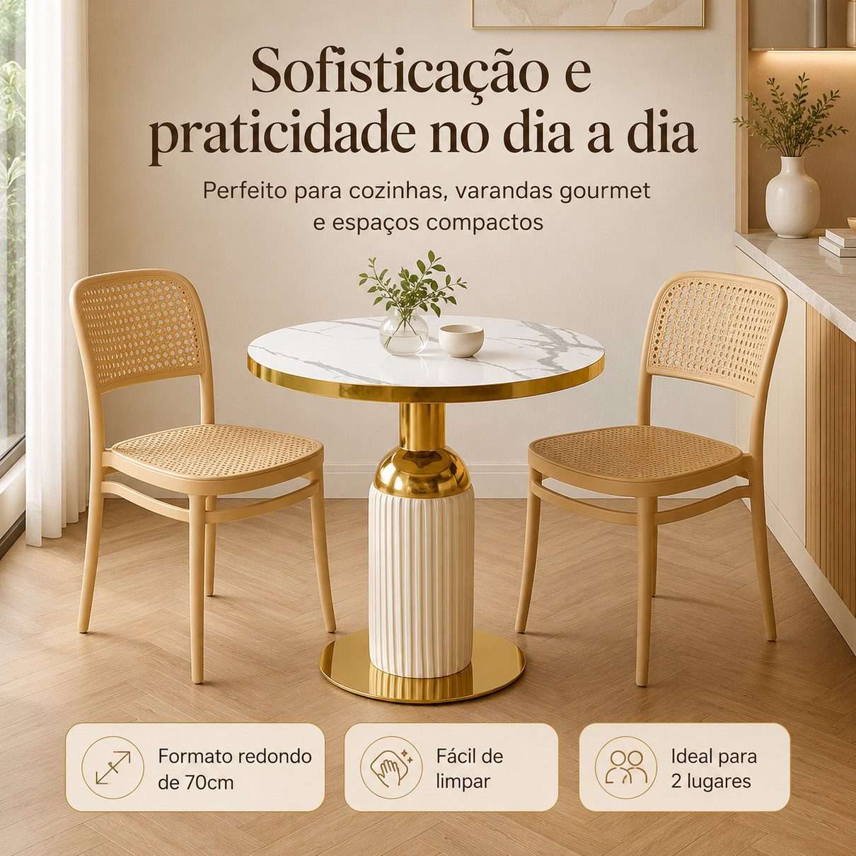 conjunto mesa de jantar redonda imperial 70cm branca com 2 cadeiras roma nude magazine decor 4