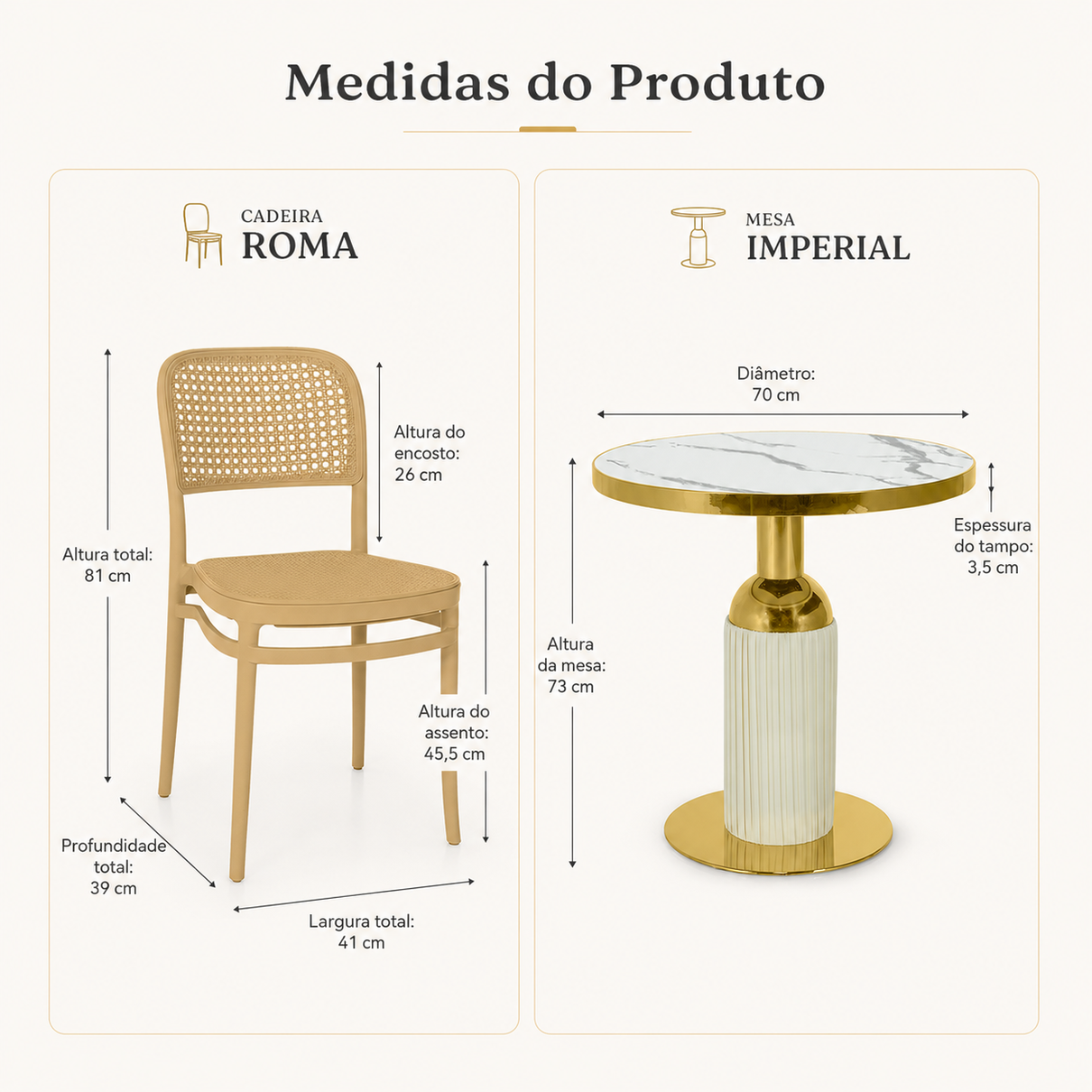 conjunto mesa de jantar redonda imperial 70cm branca com 2 cadeiras roma nude magazine decor 1