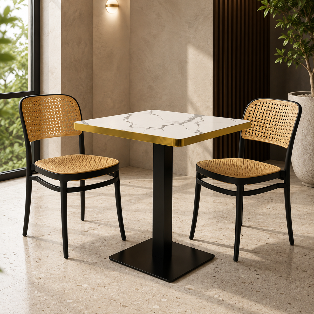 conjunto mesa de jantar quadrada venezia 70x70cm branca com 2 cadeiras roma preto magazine decor 4