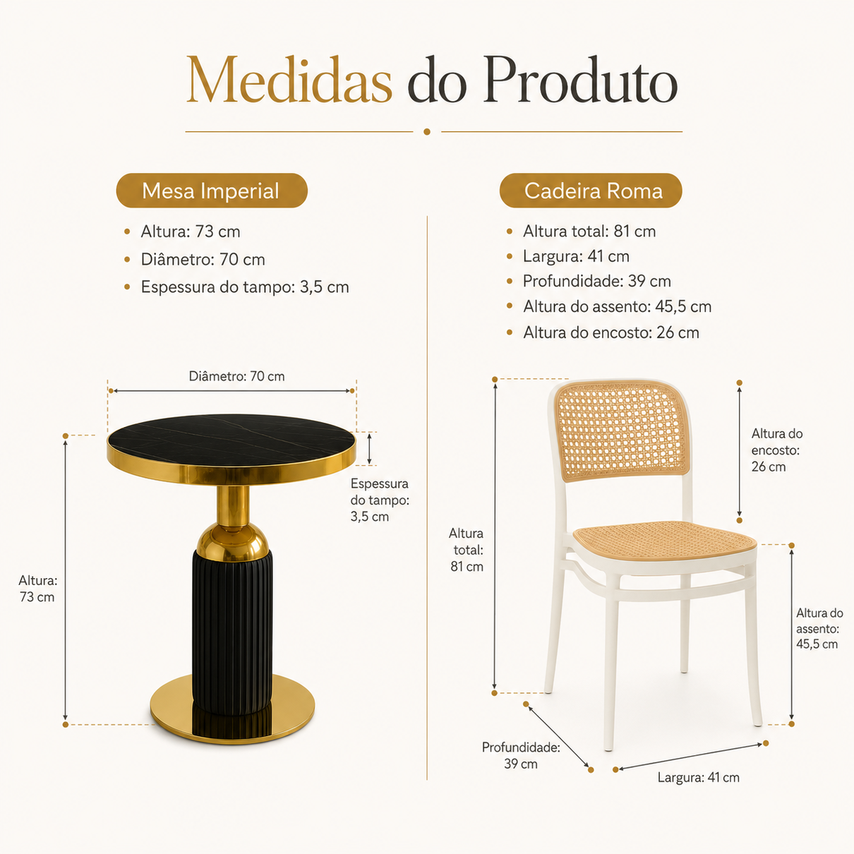 conjunto mesa de jantar redonda imperial 70cm preta com 2 cadeiras roma branco magazine decor 2