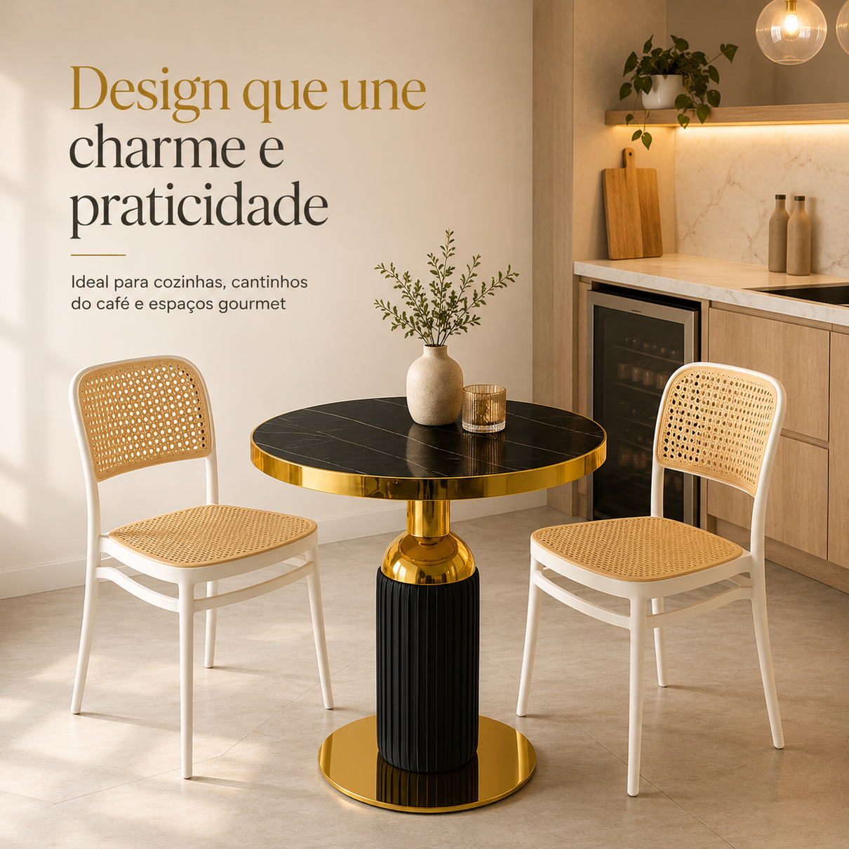 conjunto mesa de jantar redonda imperial 70cm preta com 2 cadeiras roma branco magazine decor 1