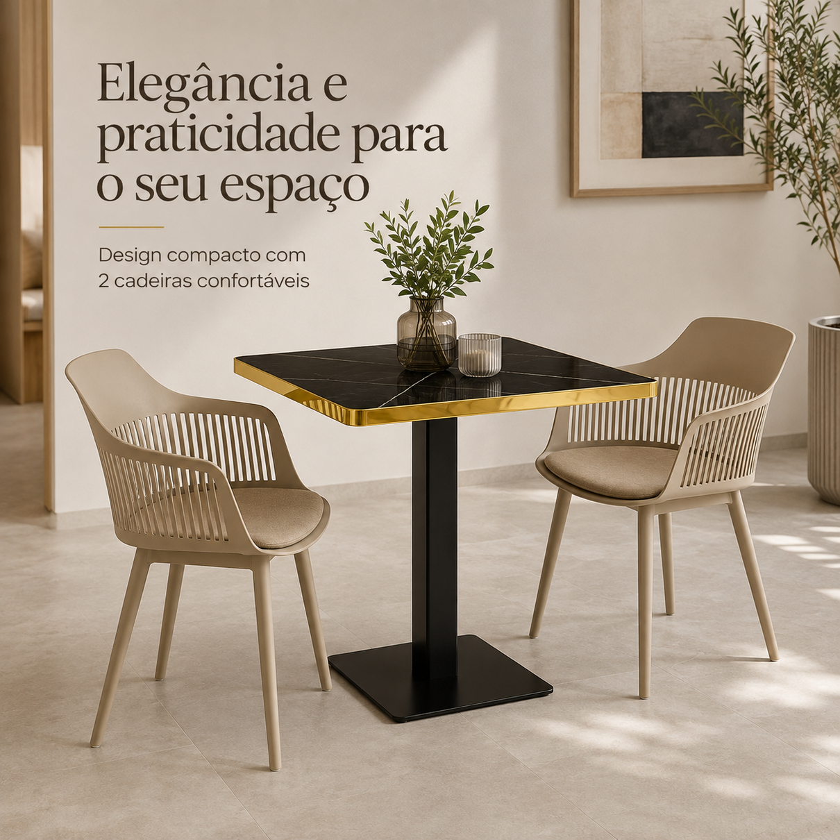 conjunto mesa de jantar quadrada venezia 70x70cm preta com 2 cadeiras estofadas marcela nude escuro magazine decor 3