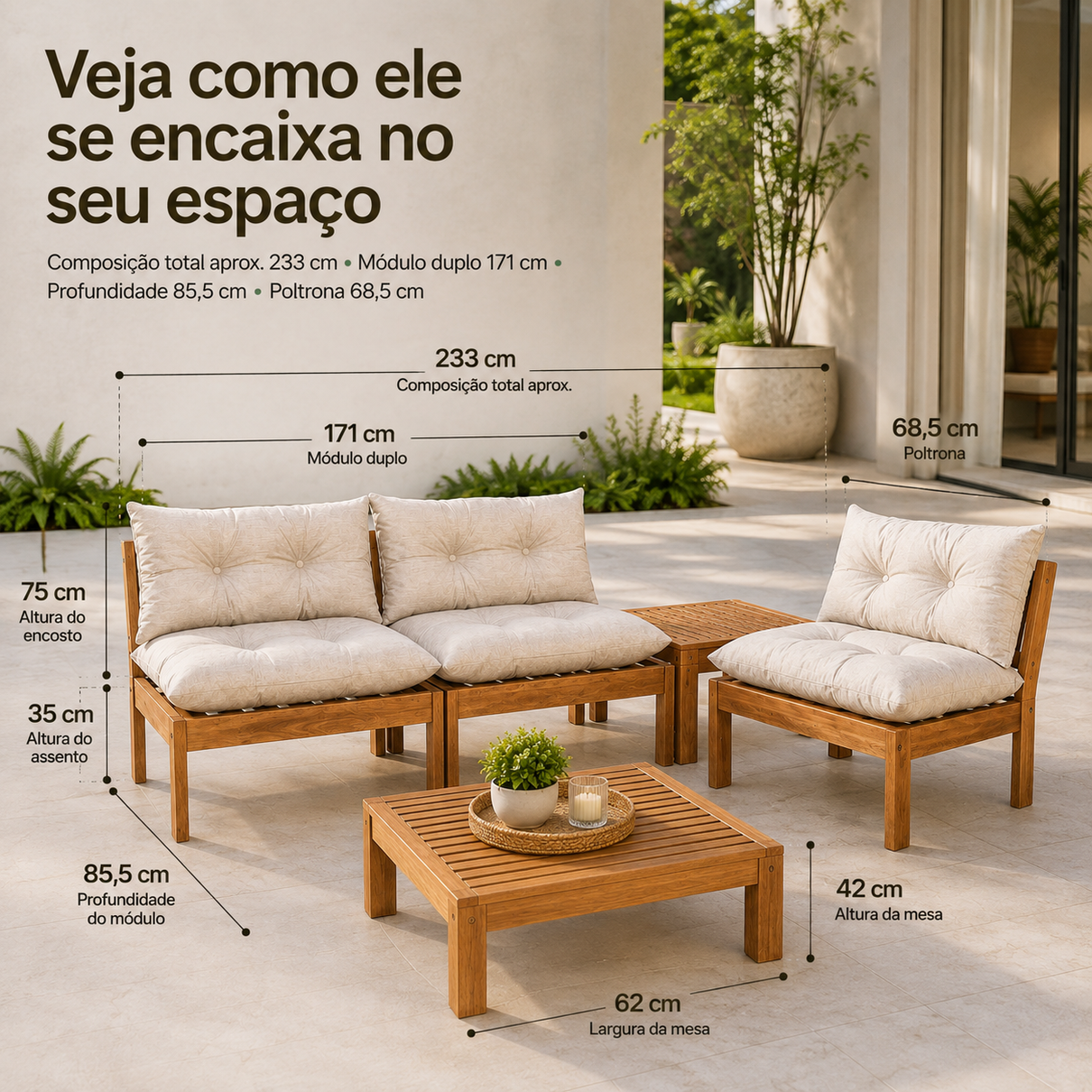 conjunto raiz externo para jardim e piscina 4 lugares com mesa de centro magazine decor 5