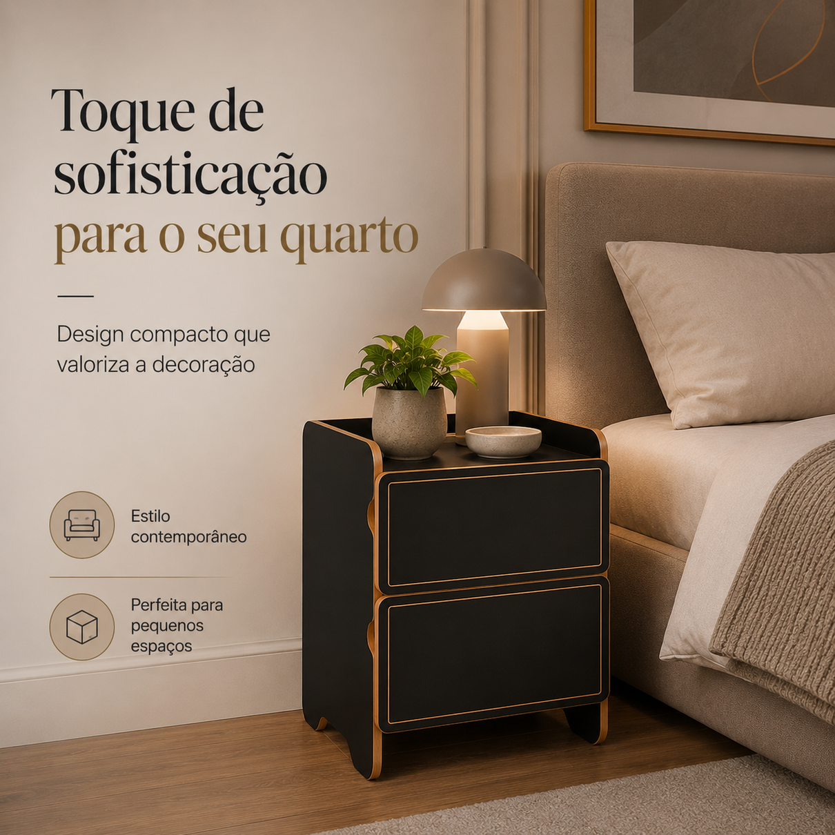 mesa de cabeceira 2 gavetas 45cm cindy preto magazine decor 2