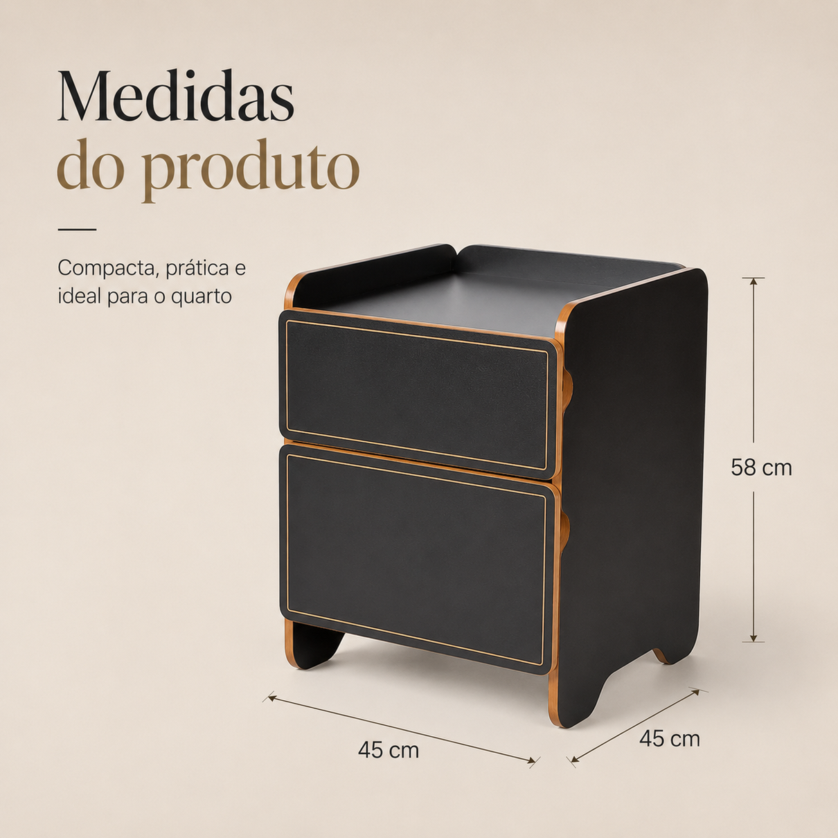 mesa de cabeceira 2 gavetas 45cm cindy preto magazine decor 1