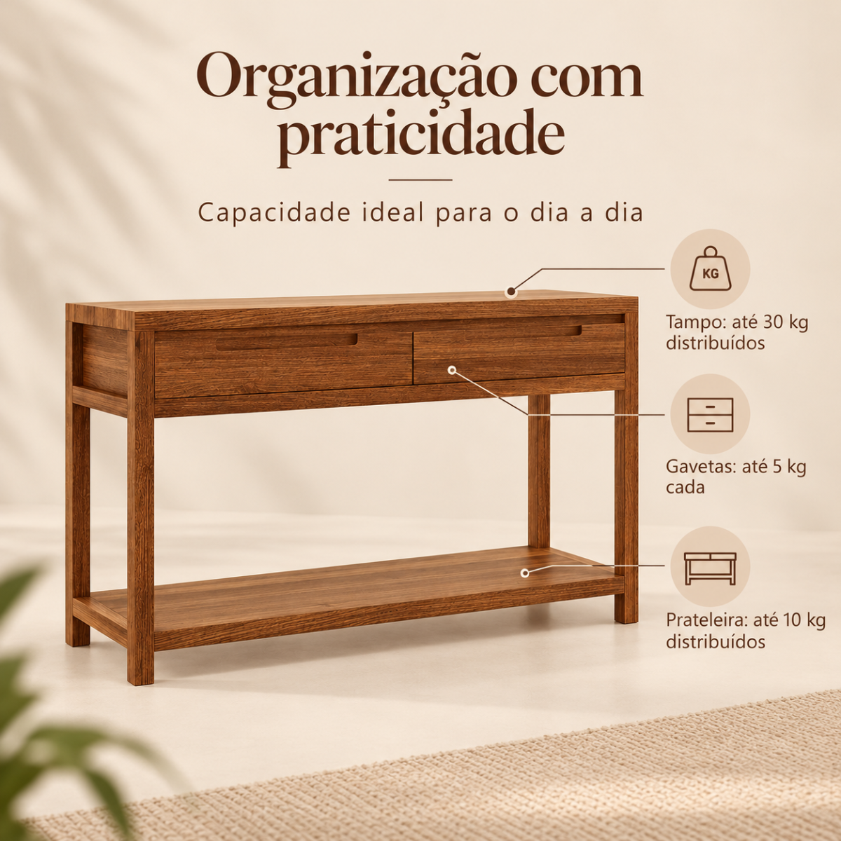 aparador 2 gavetas 130cm nature em madeira macica rustico escuro 4