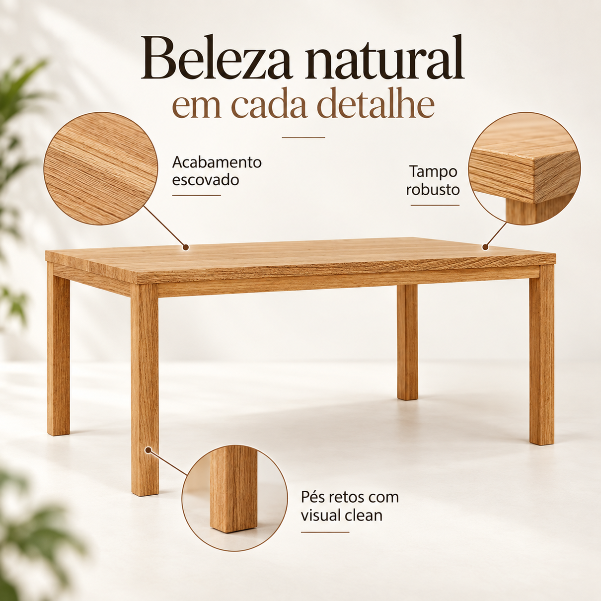 mesa de jantar retangular 180x95cm nature em madeira macica rustico claro 5