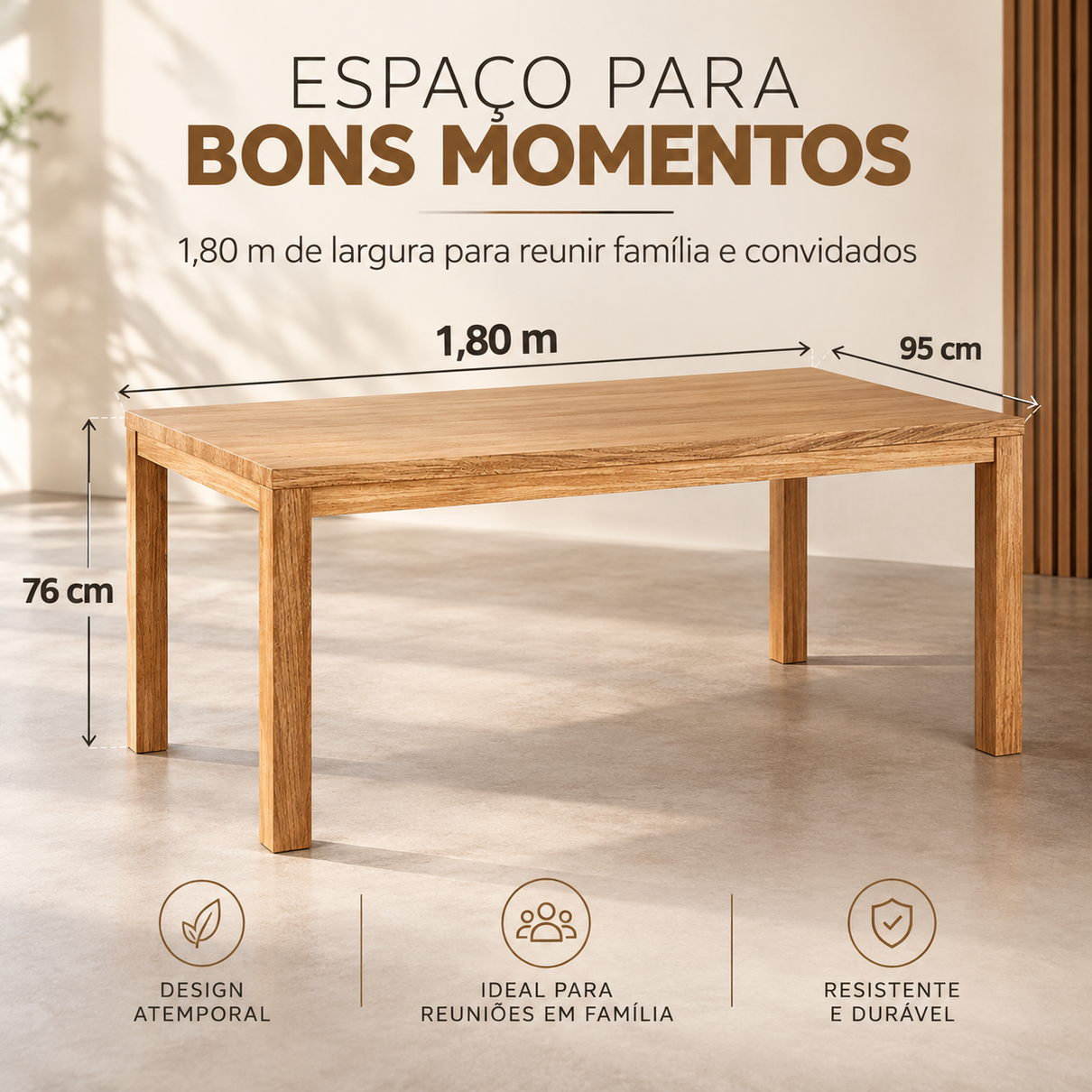 mesa de jantar retangular 180x95cm nature em madeira macica rustico claro 6
