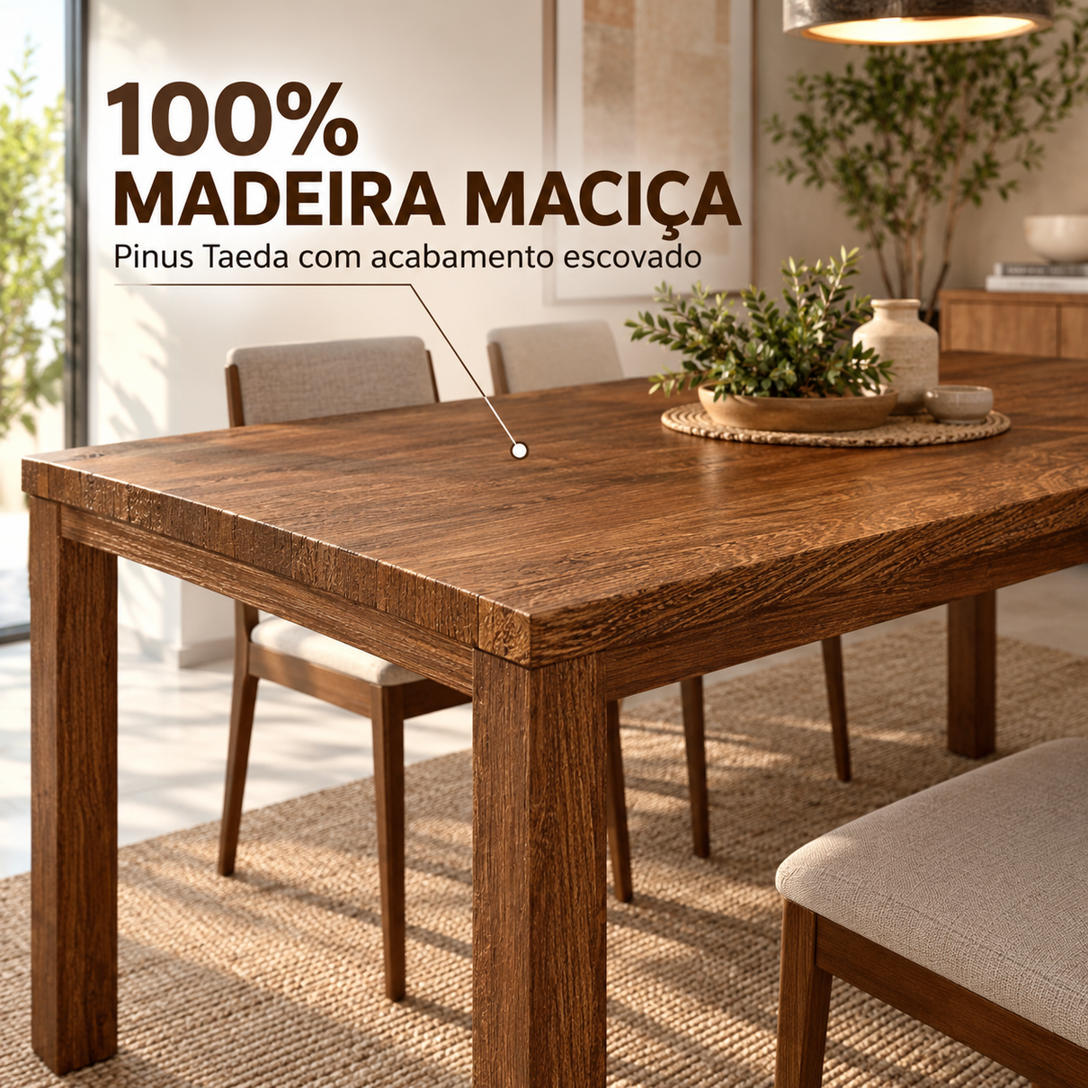 mesa de jantar retangular 180x95cm nature em madeira macica rustico escuro 5