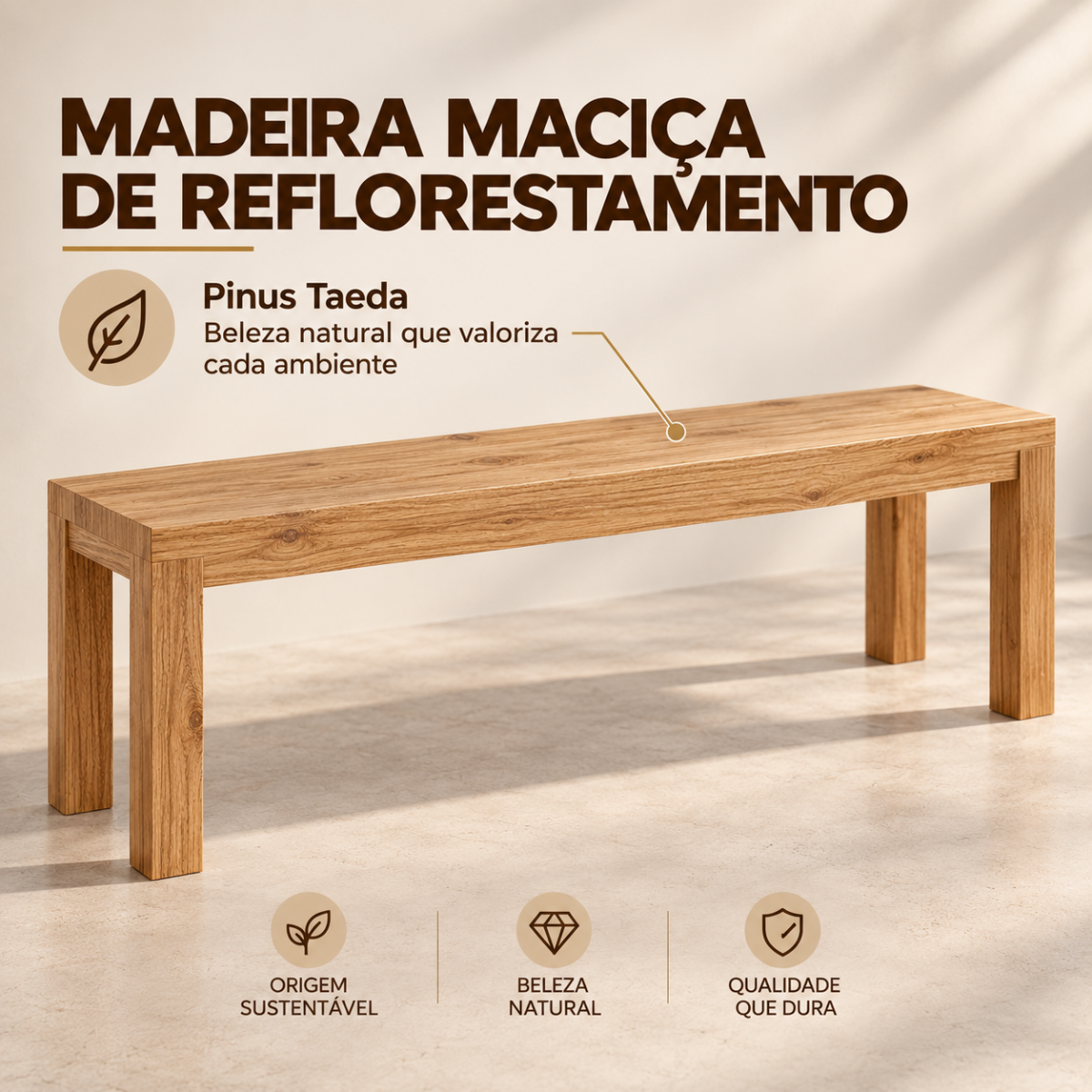 banco de madeira macica 150cm nature rustico claro 6