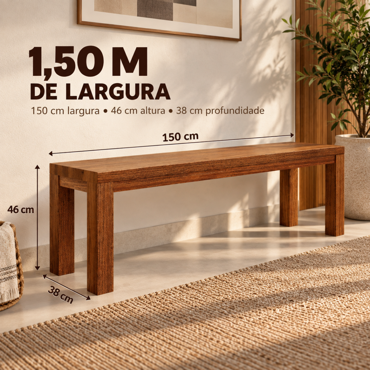 banco de madeira macica 150cm nature rustico escuro 3