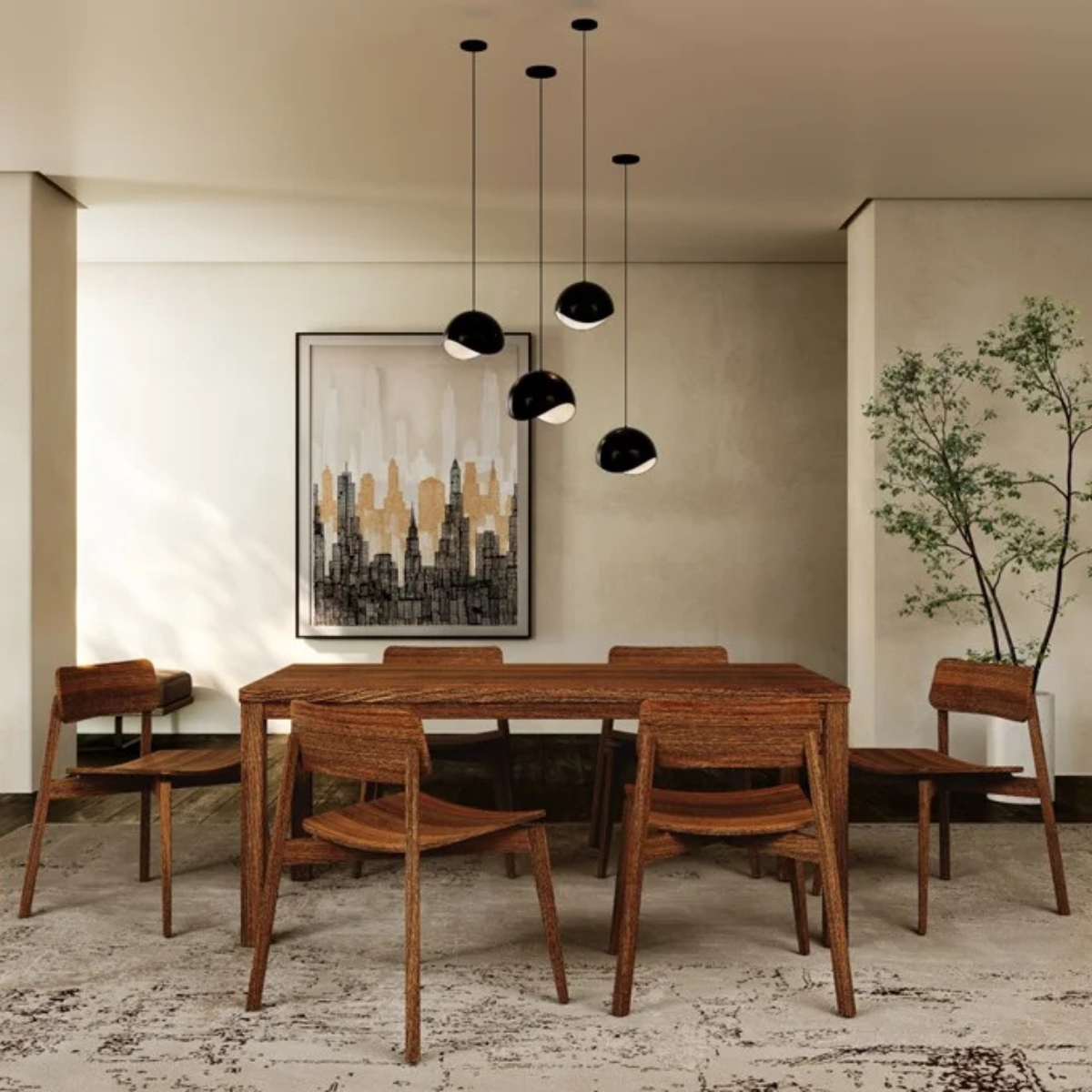 conjunto mesa de jantar retangular 180x95cm rustica escuro com 6 cadeiras em madeira macica rustico escuro 2