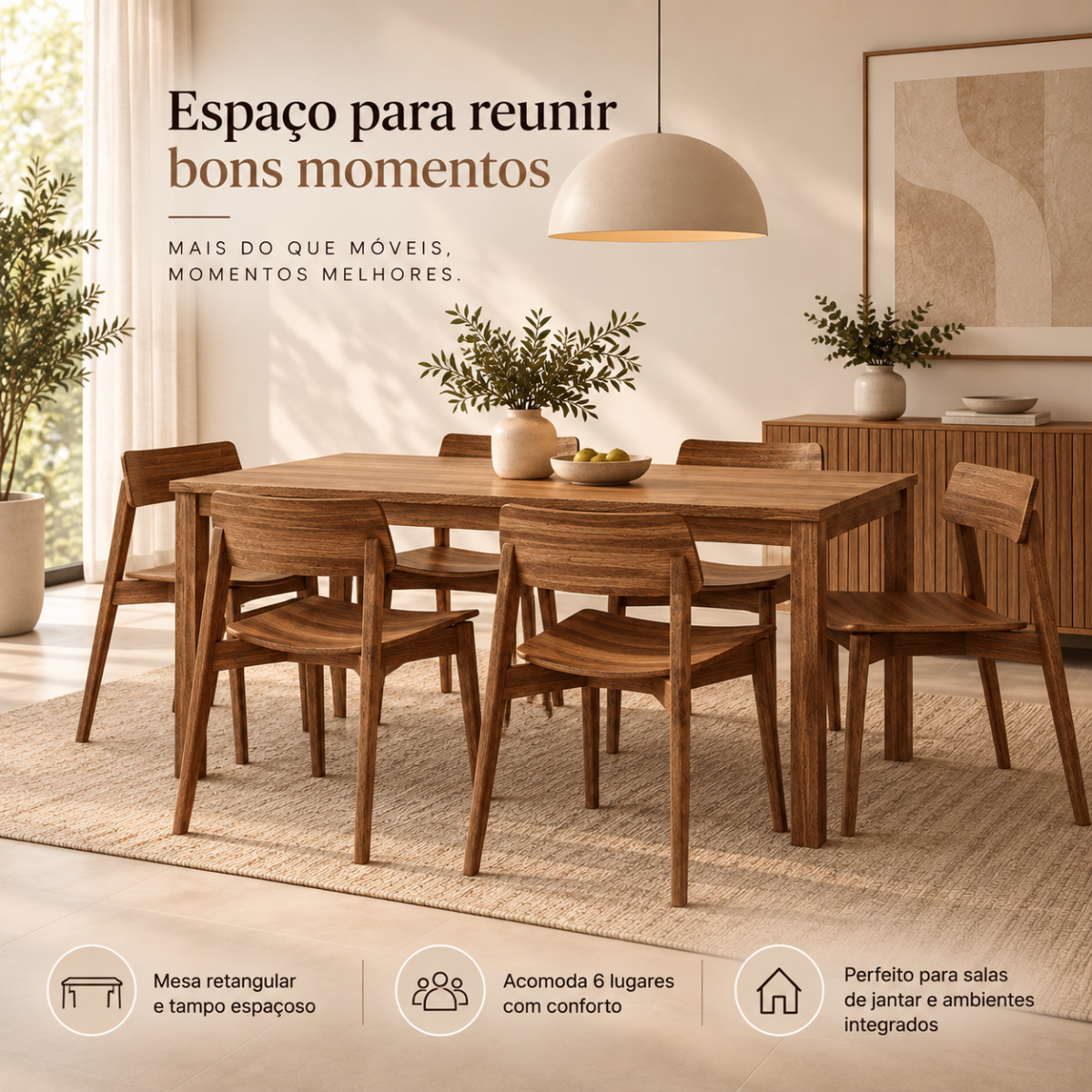 conjunto mesa de jantar retangular 180x95cm rustica escuro com 6 cadeiras em madeira macica rustico escuro 4