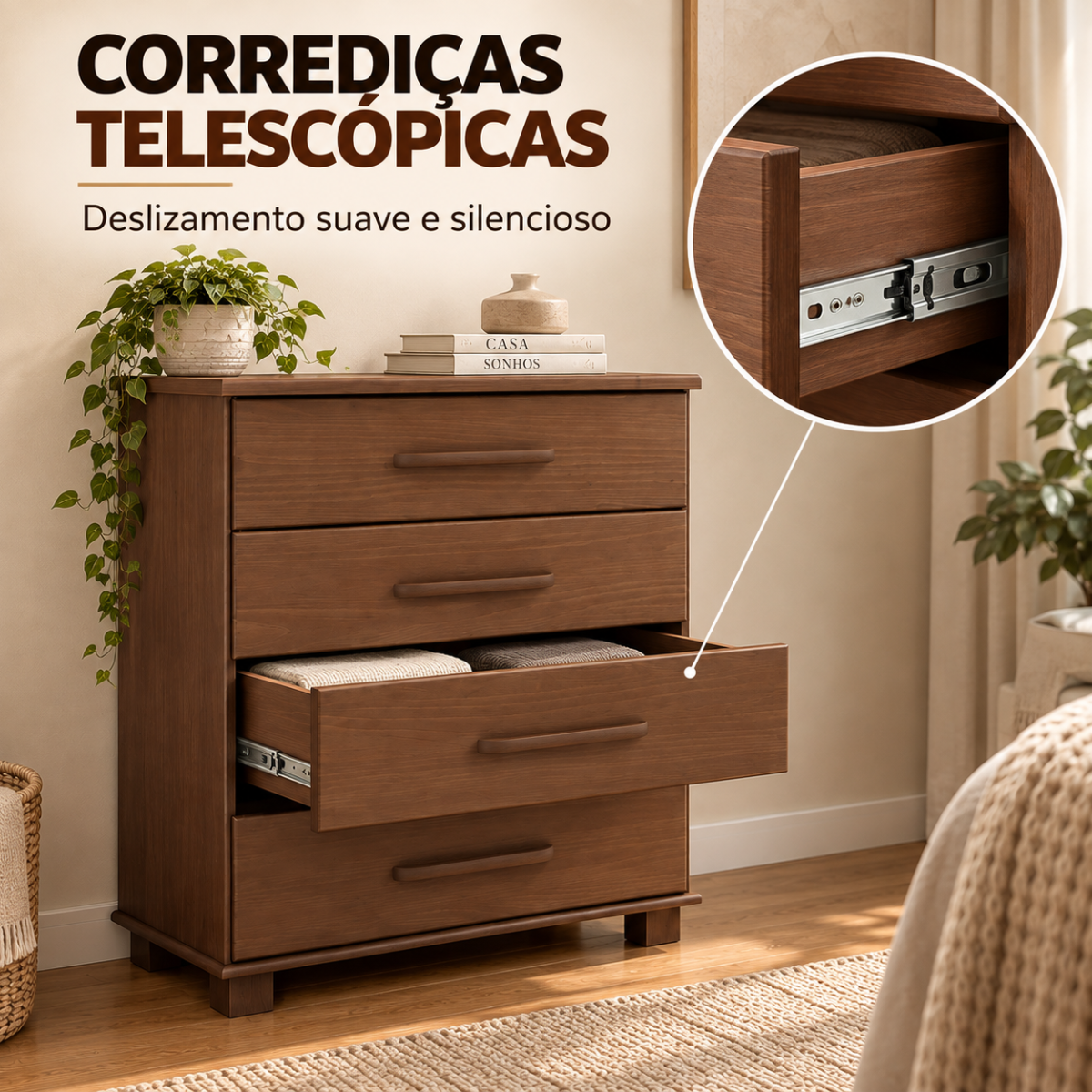 comoda para quartos 4 gavetas em madeira macica ouro cafe 6