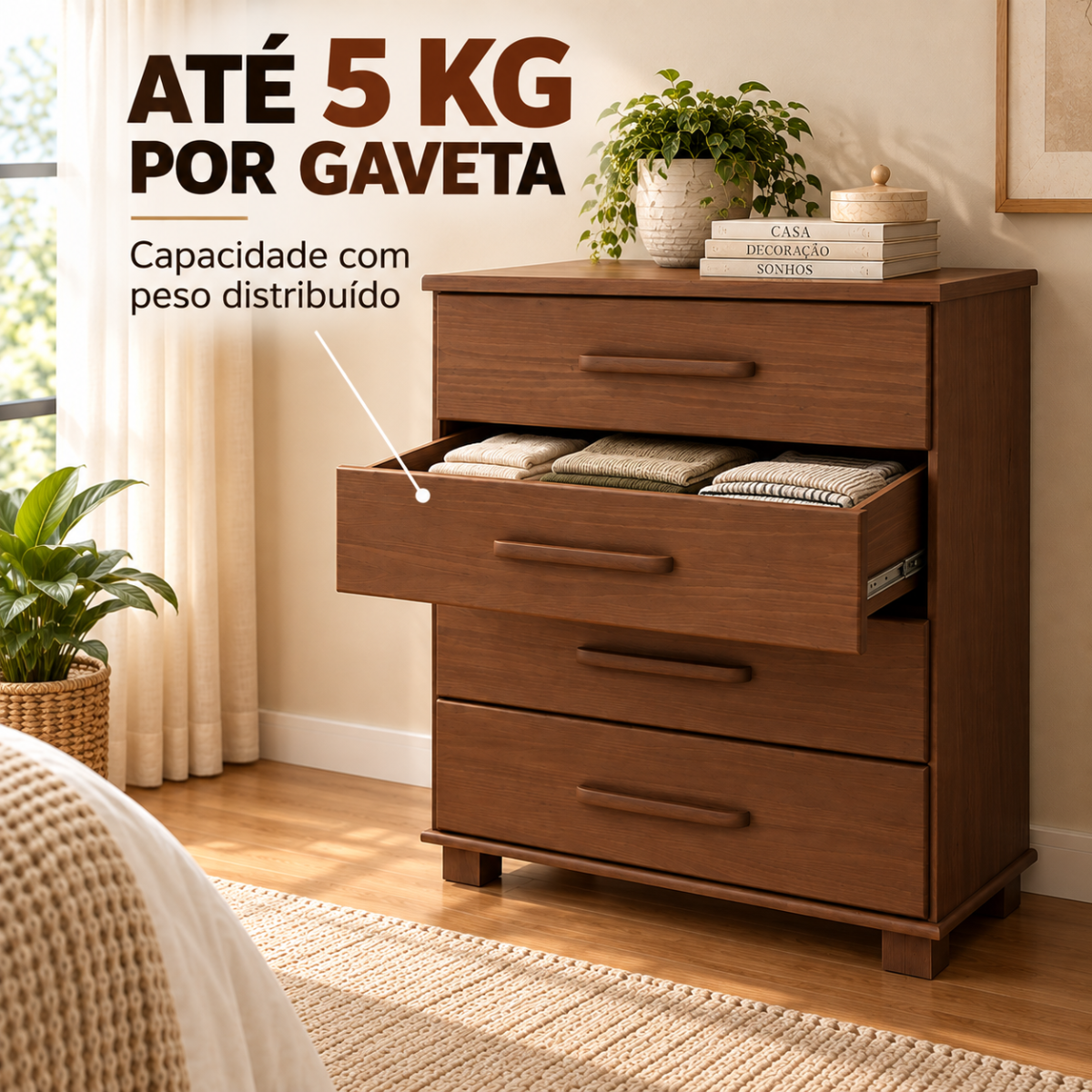 comoda para quartos 4 gavetas em madeira macica ouro cafe 7