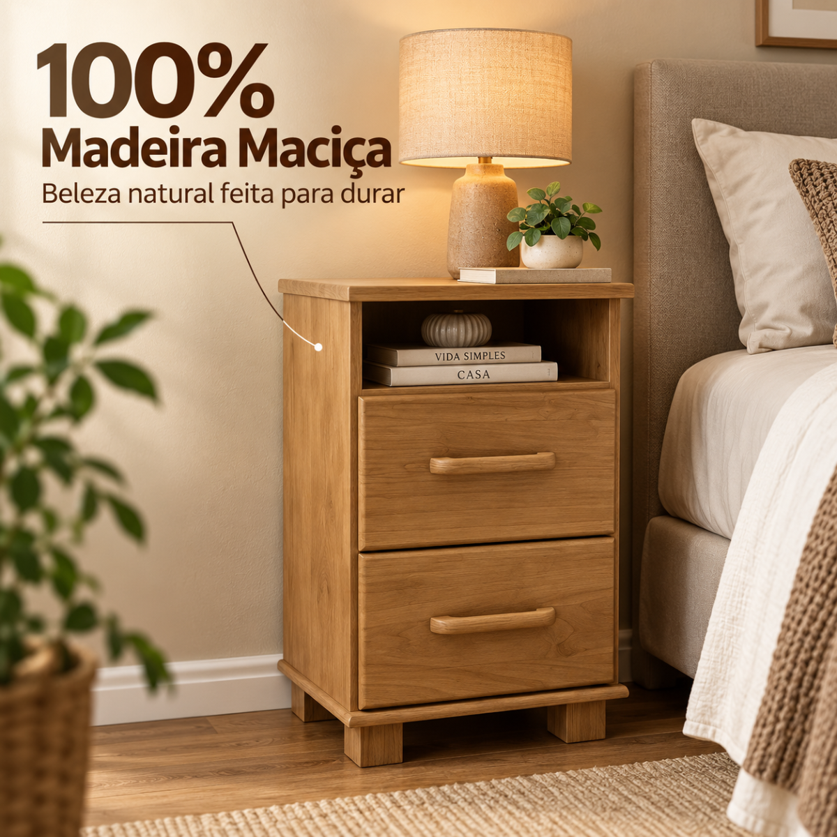 mesa de cabeceira 2 gavetas com nicho ouro em madeira macica freijo 4