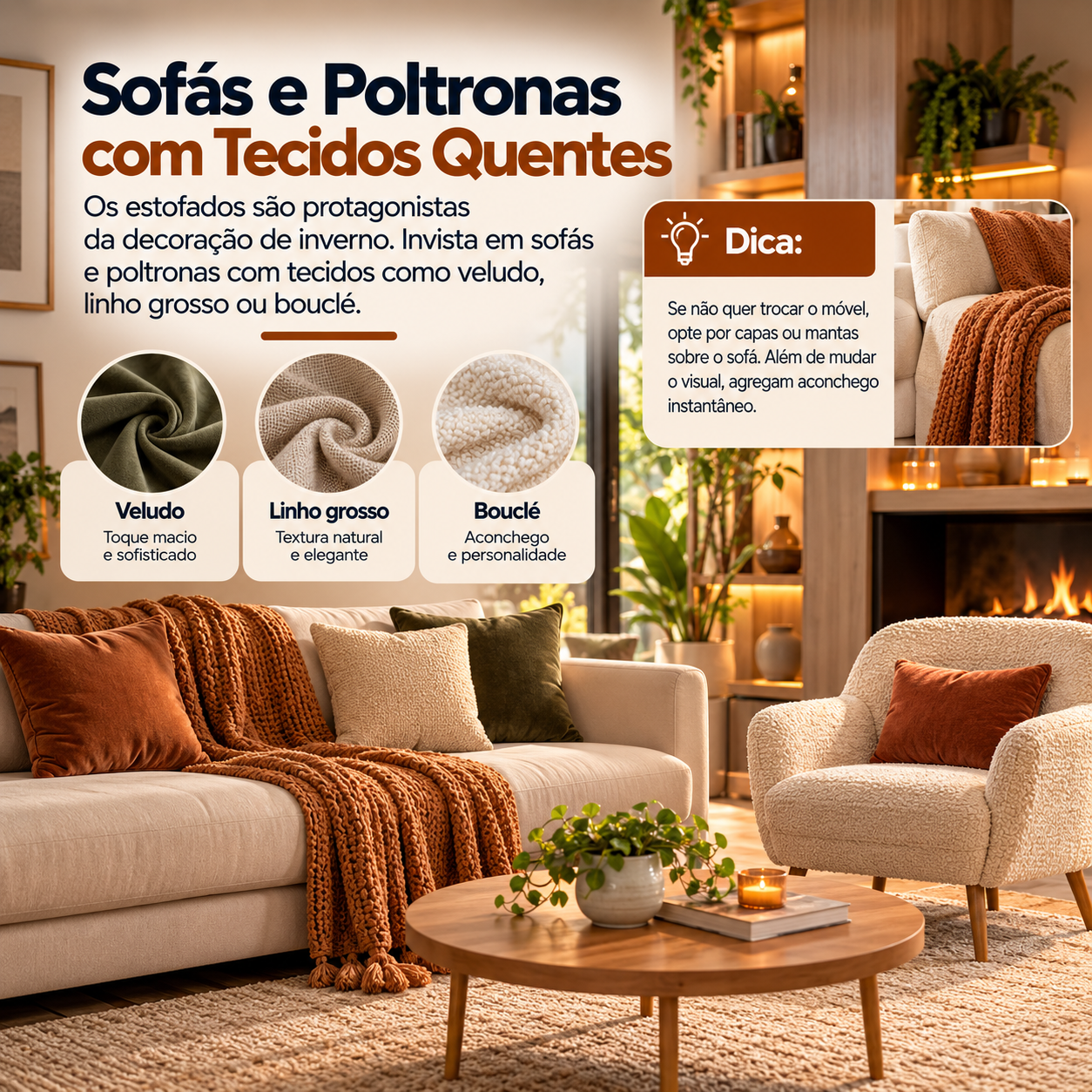 sofas aconchegantes em tecidos quentes
